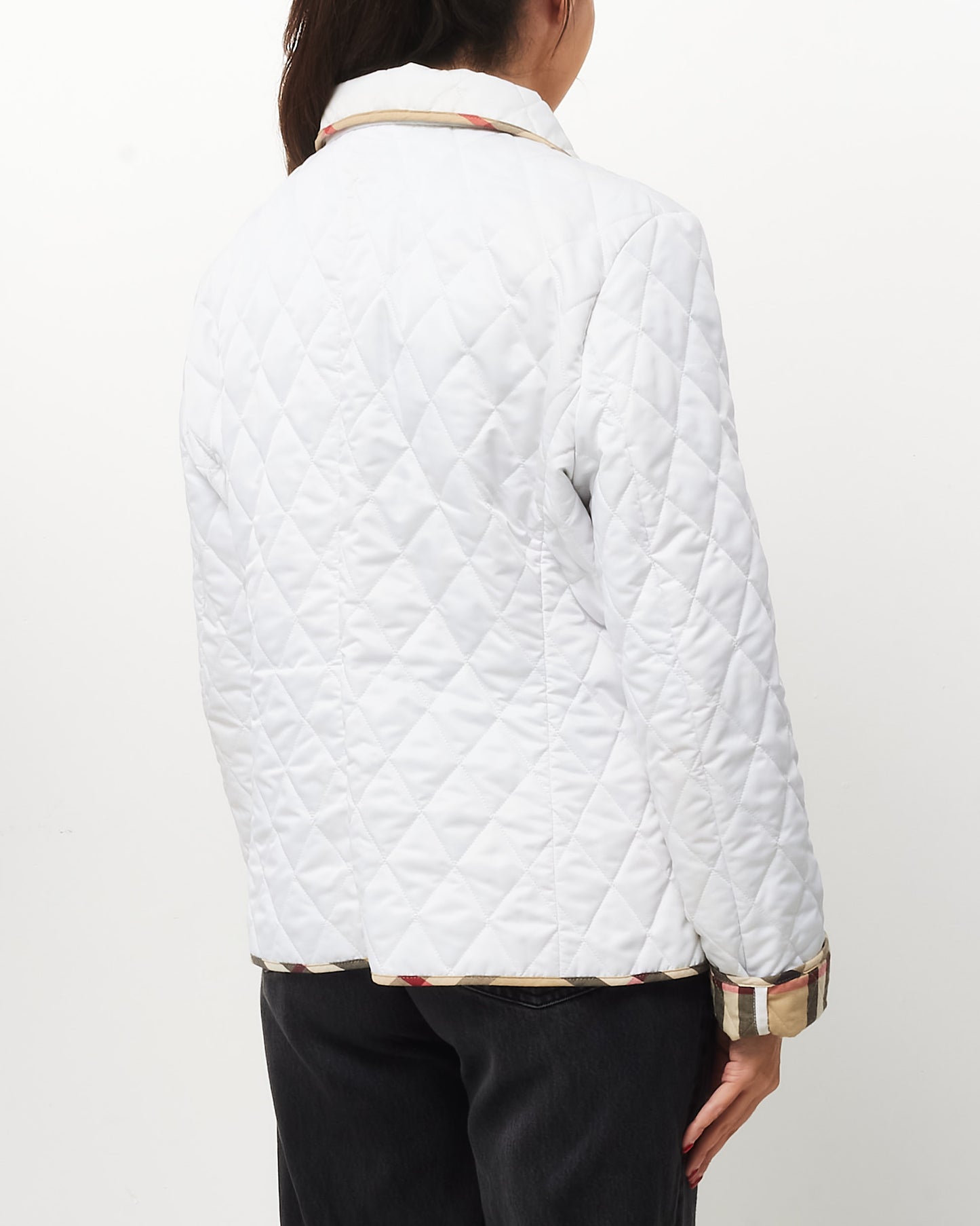 Burberry White Padded Nylon Check Trim Jacket - M/L
