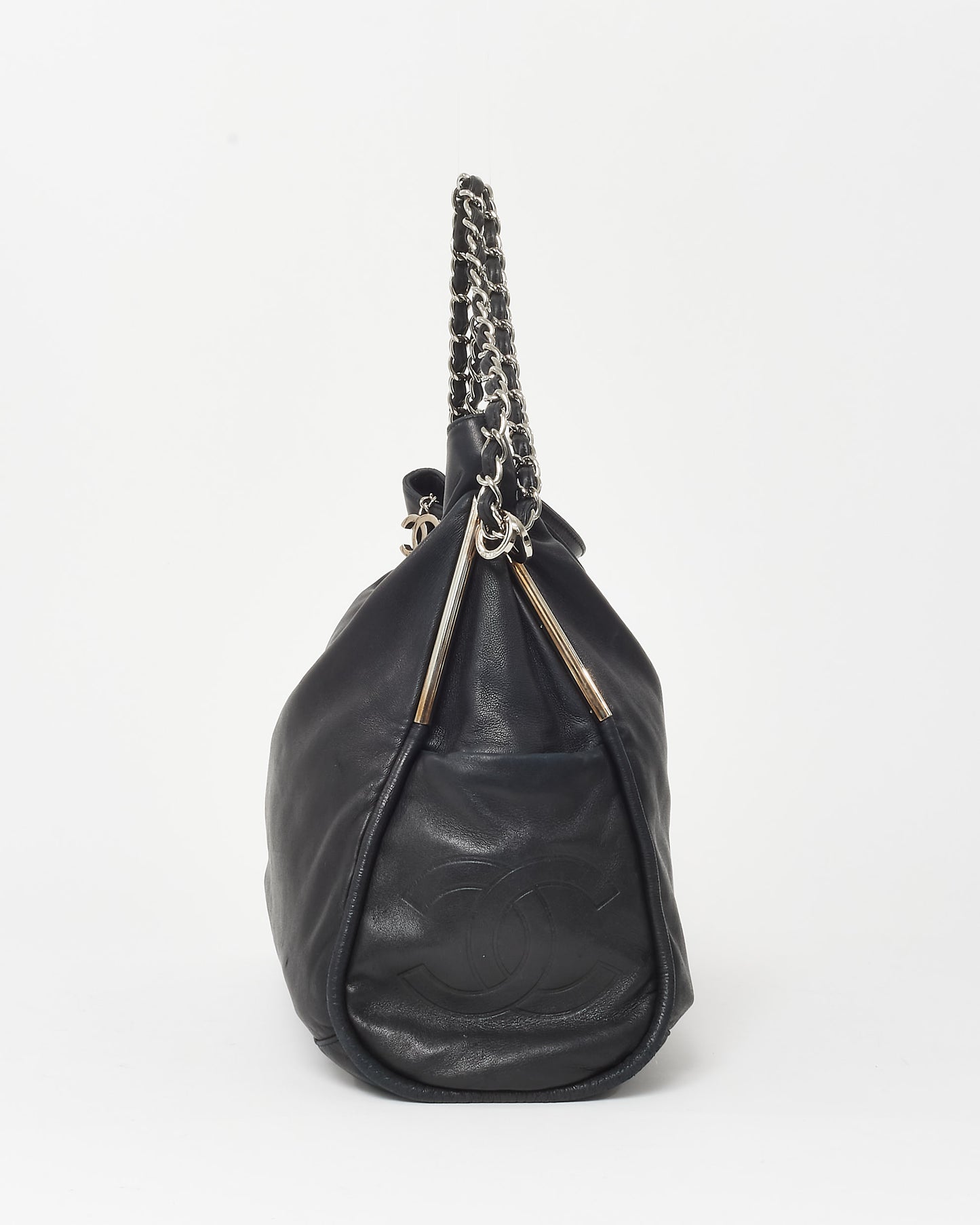 Chanel Black Lambskin Leather Ultimate Soft Large Fold Over Hobo Shoulder Bag