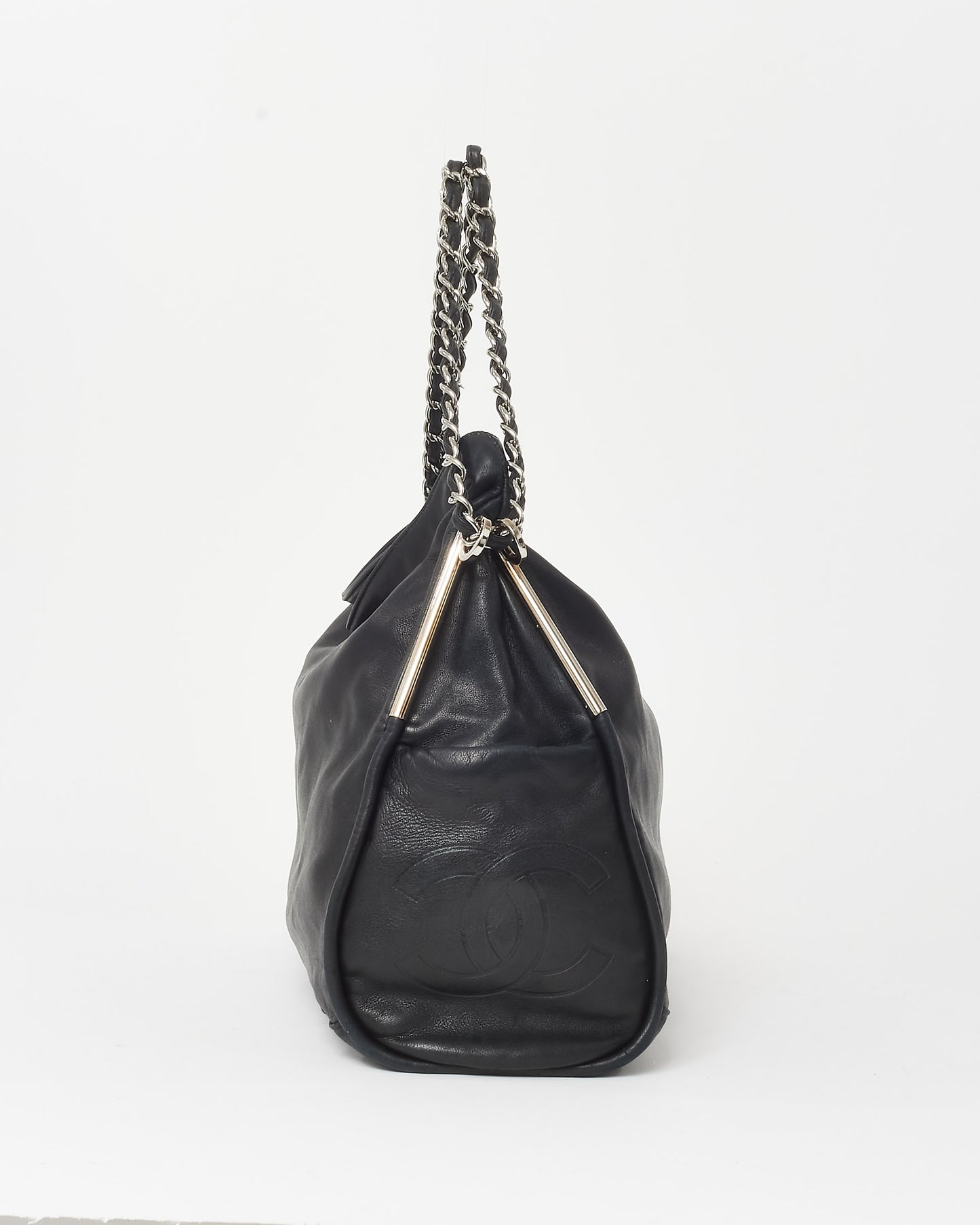 Chanel Black Lambskin Leather Ultimate Soft Large Fold Over Hobo Shoulder Bag