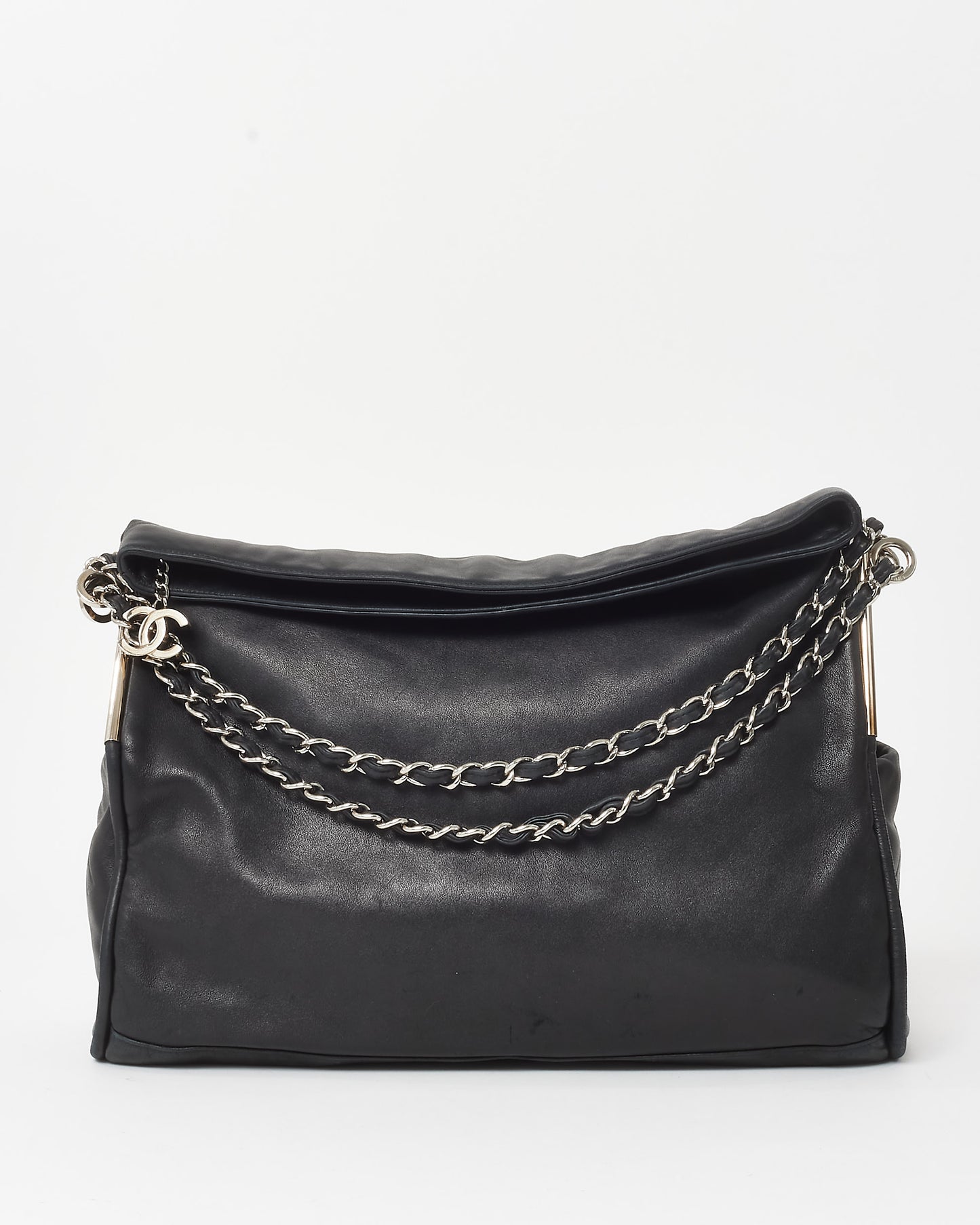 Chanel Black Lambskin Leather Ultimate Soft Large Fold Over Hobo Shoulder Bag