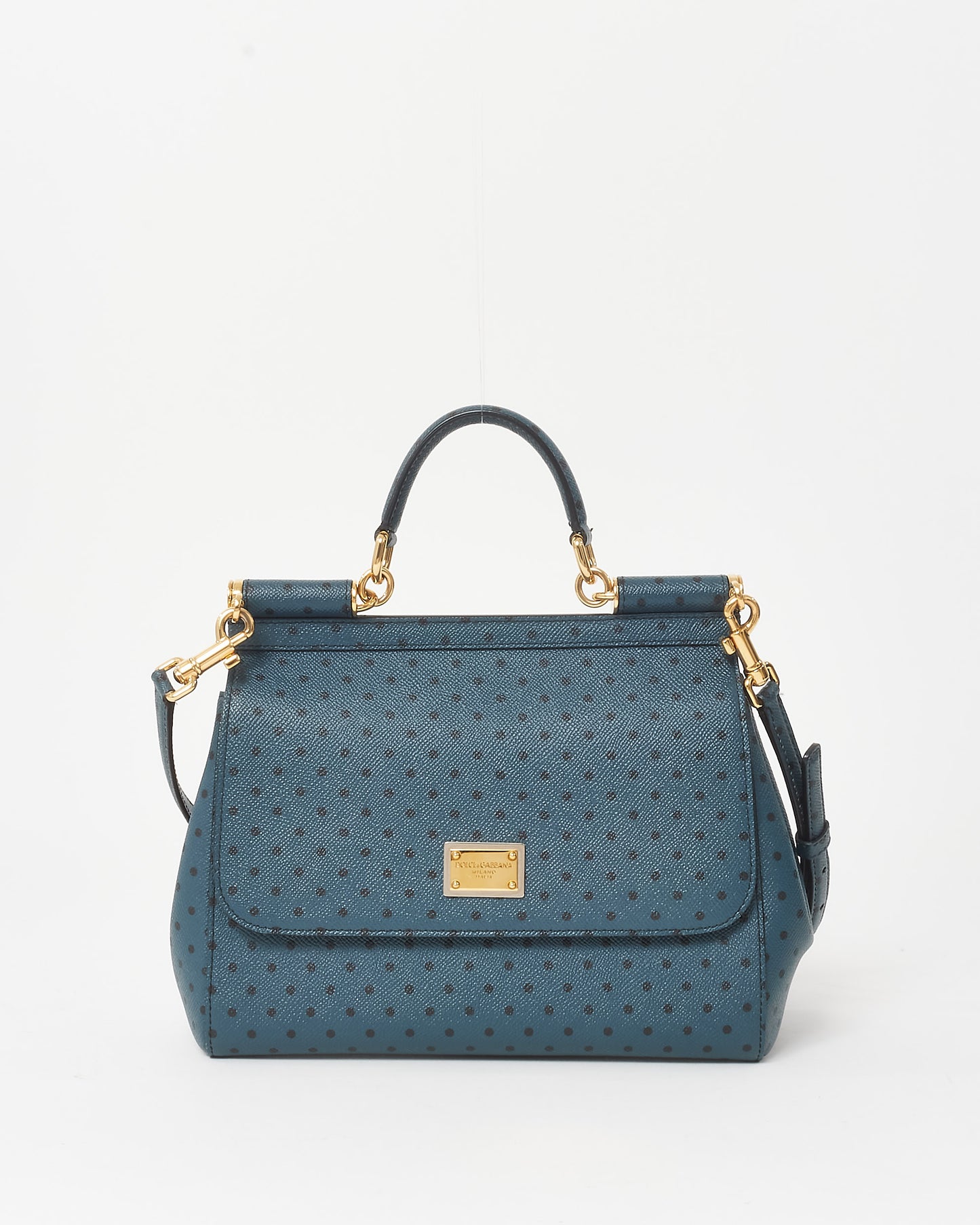 Dolce & Gabbana Navy Polka Dot Embossed Leather Medium Miss Sicily Bag