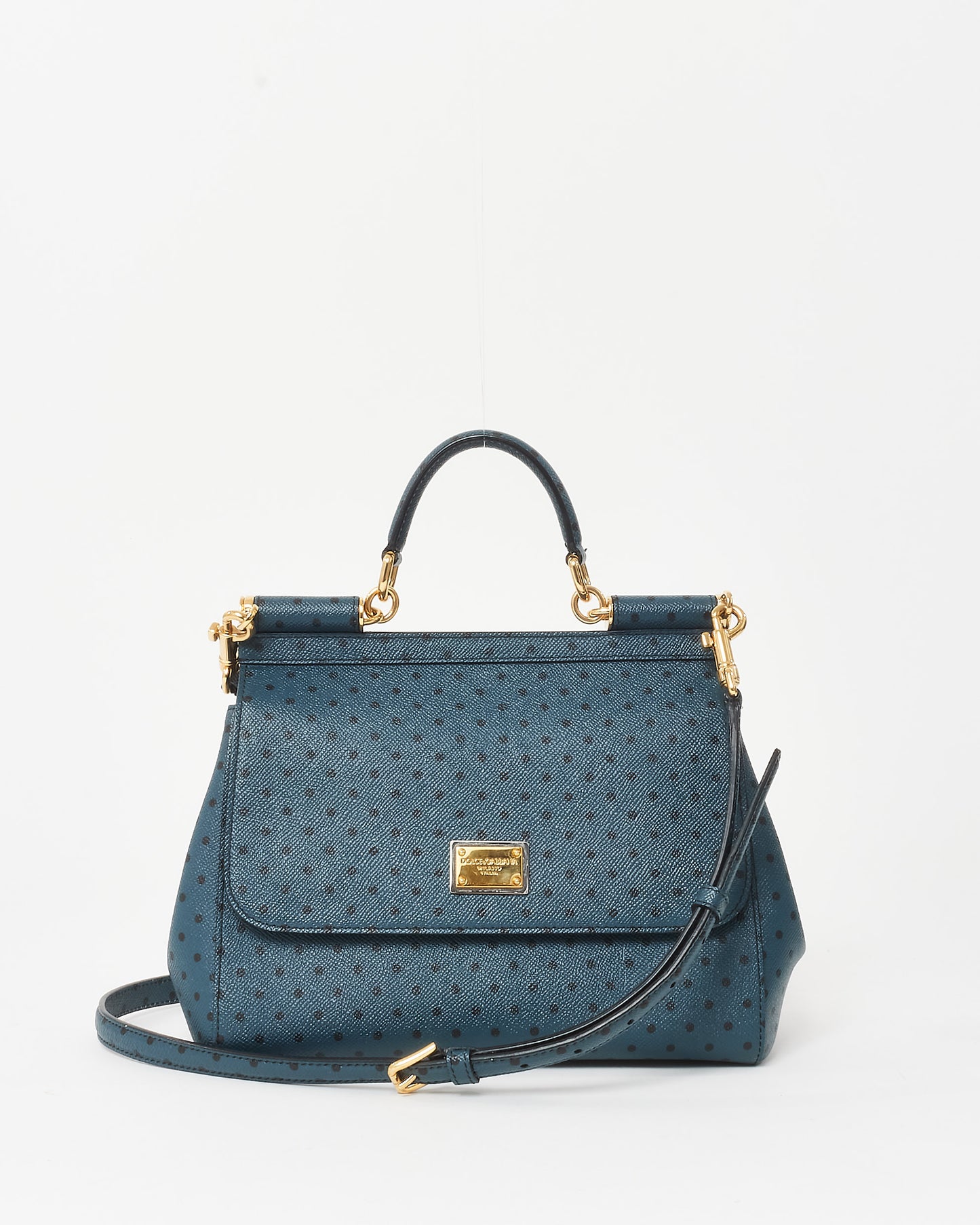 Dolce & Gabbana Navy Polka Dot Embossed Leather Medium Miss Sicily Bag