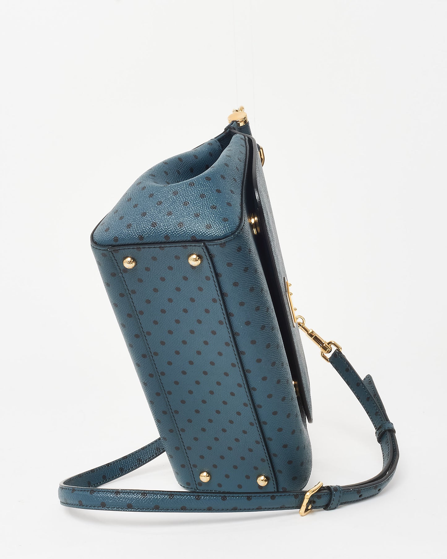 Dolce & Gabbana Navy Polka Dot Embossed Leather Medium Miss Sicily Bag