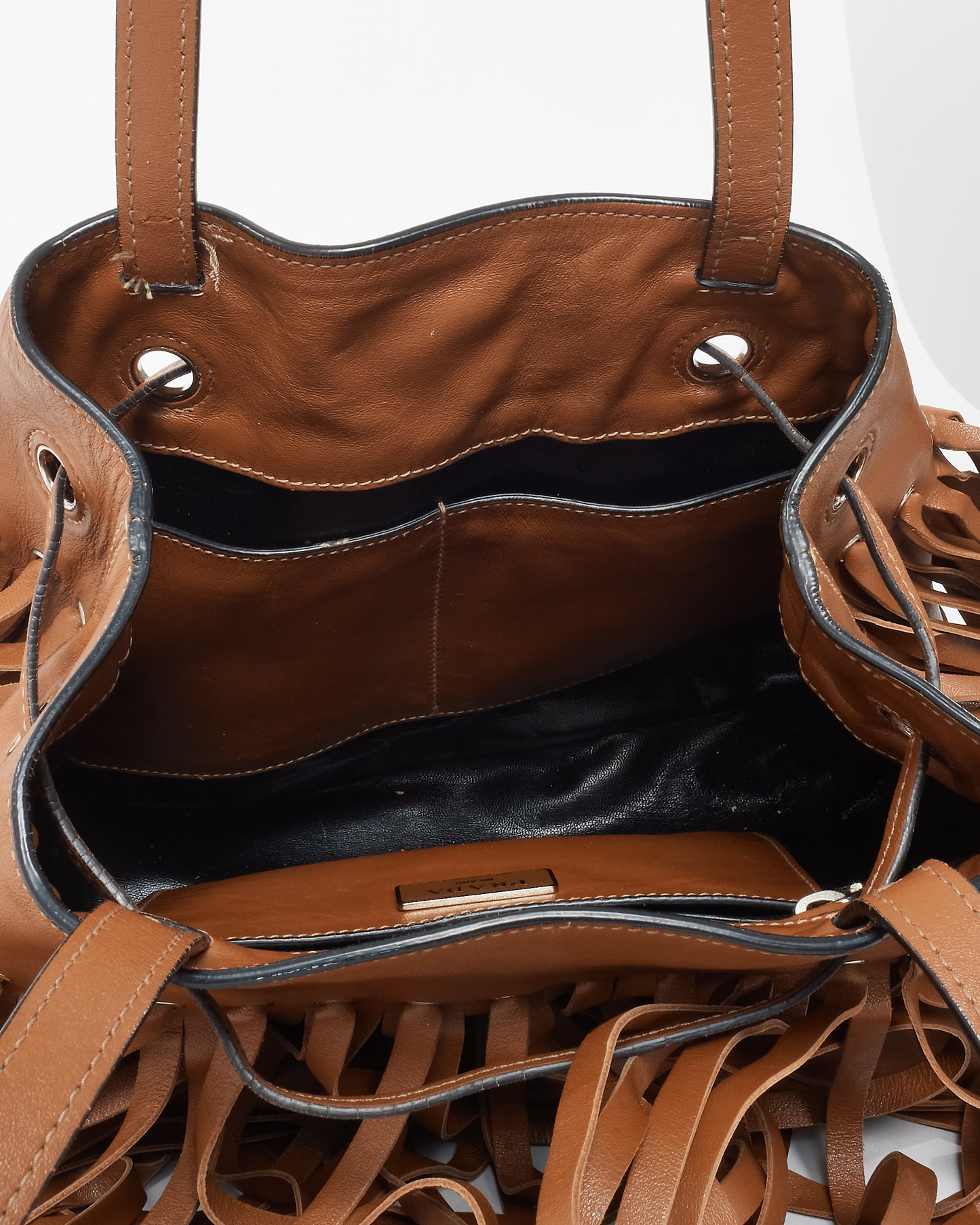 Prada Tan Soft Calf Leather Fringe Bucket Bag