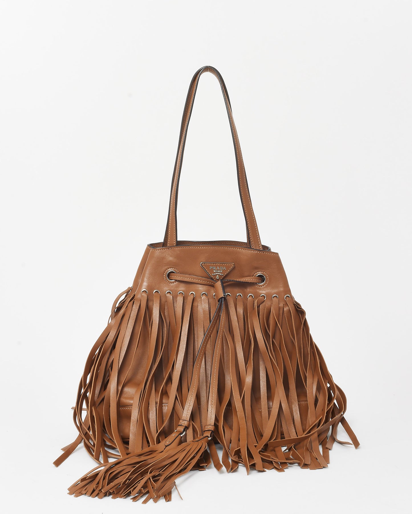 Prada Tan Soft Calf Leather Fringe Bucket Bag