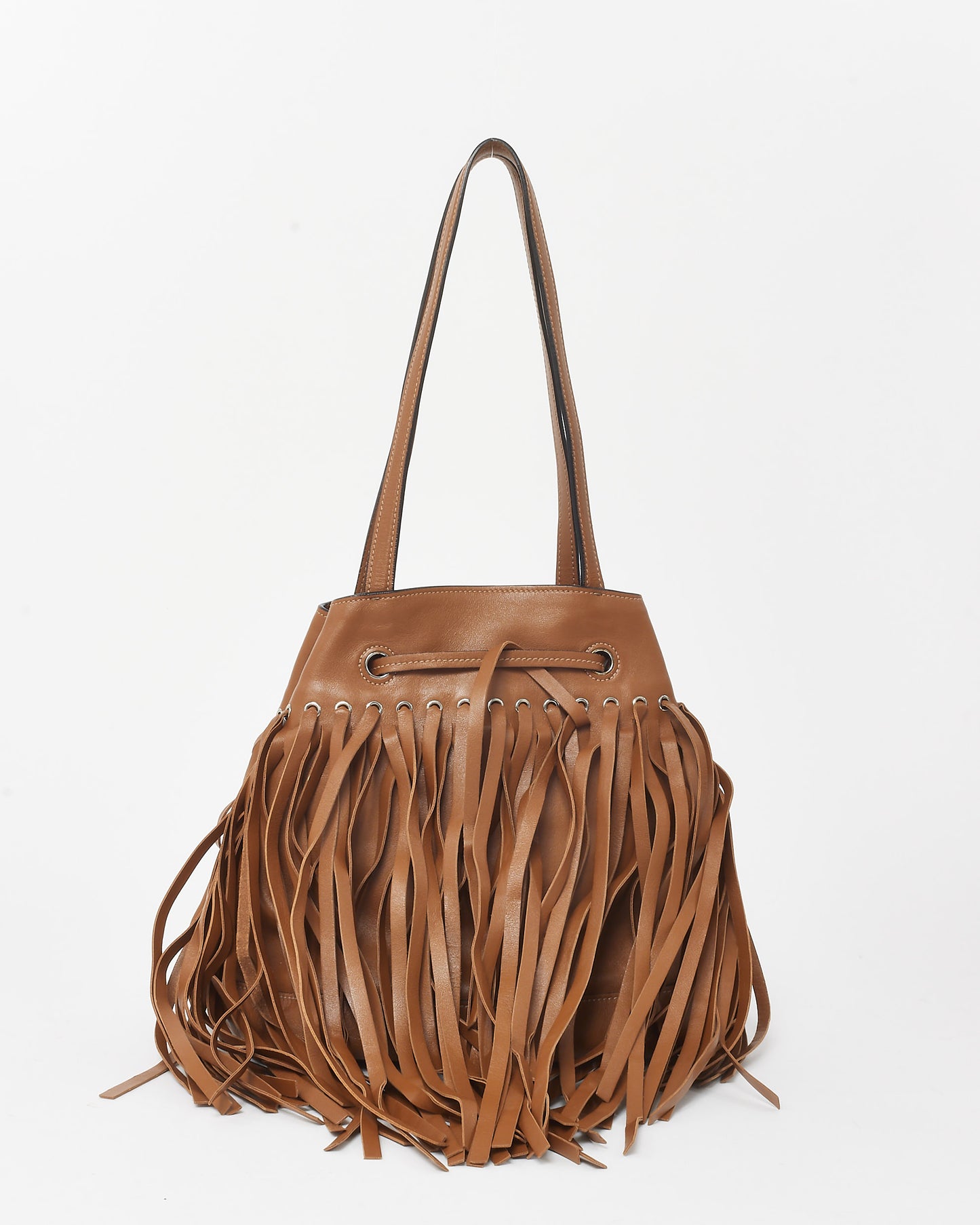 Prada Tan Soft Calf Leather Fringe Bucket Bag