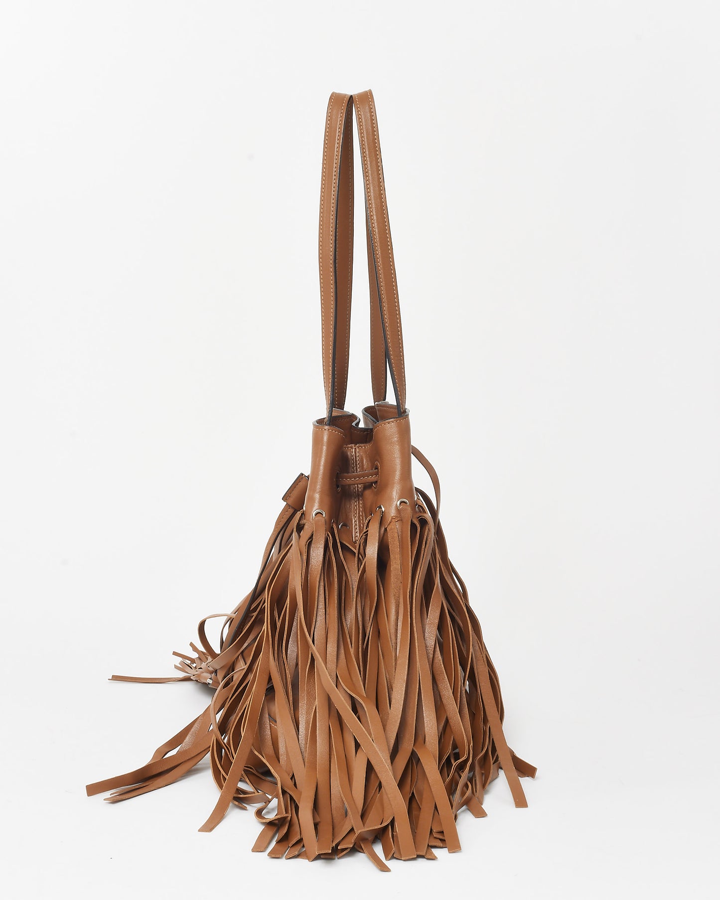 Prada Tan Soft Calf Leather Fringe Bucket Bag