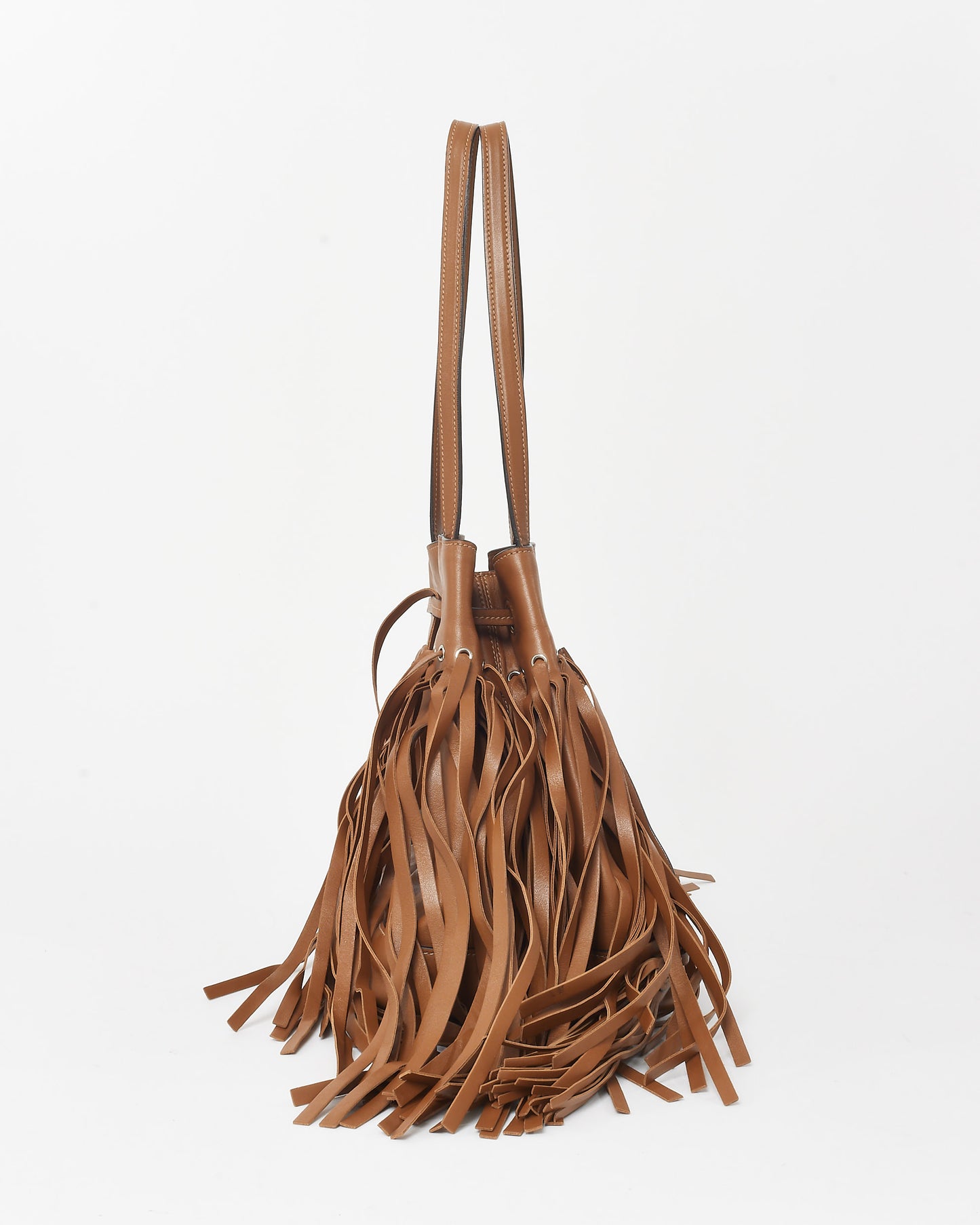 Prada Tan Soft Calf Leather Fringe Bucket Bag