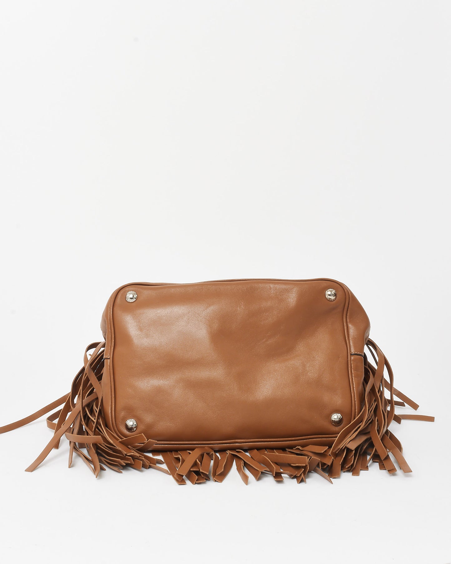 Prada Tan Soft Calf Leather Fringe Bucket Bag