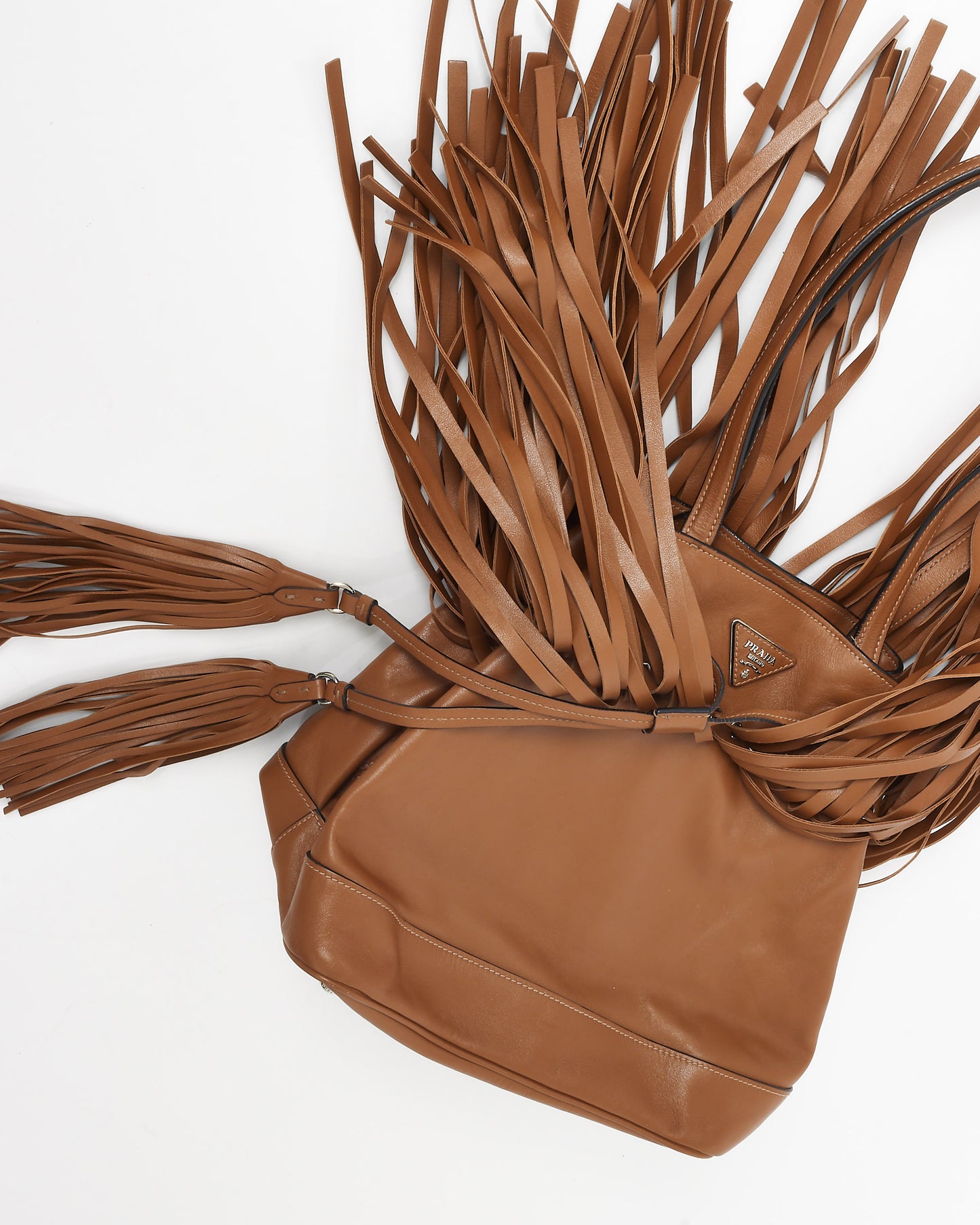 Prada Tan Soft Calf Leather Fringe Bucket Bag