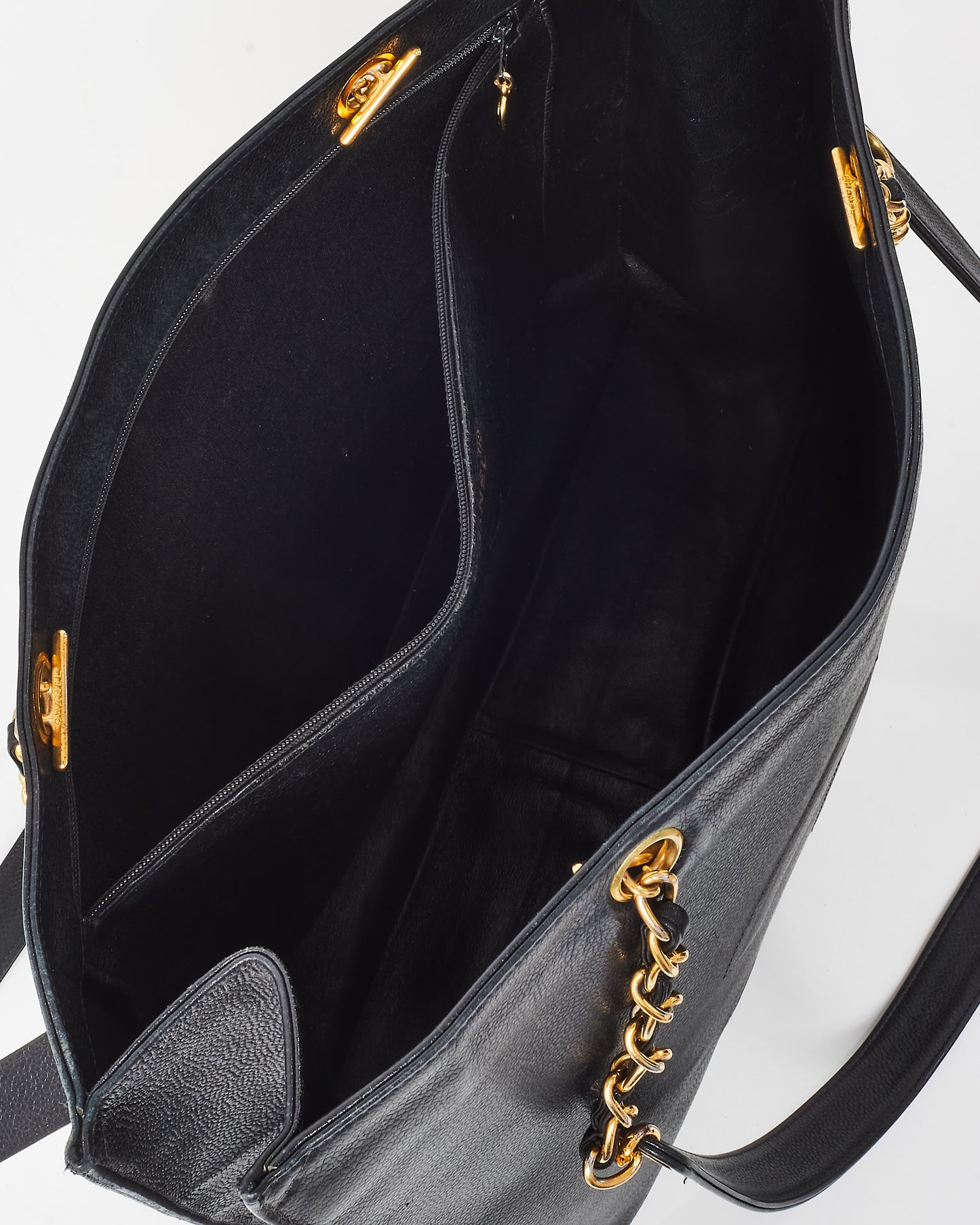 Chanel Vintage Black Calfskin CC Logo Large Chain Shopping Tote GHW