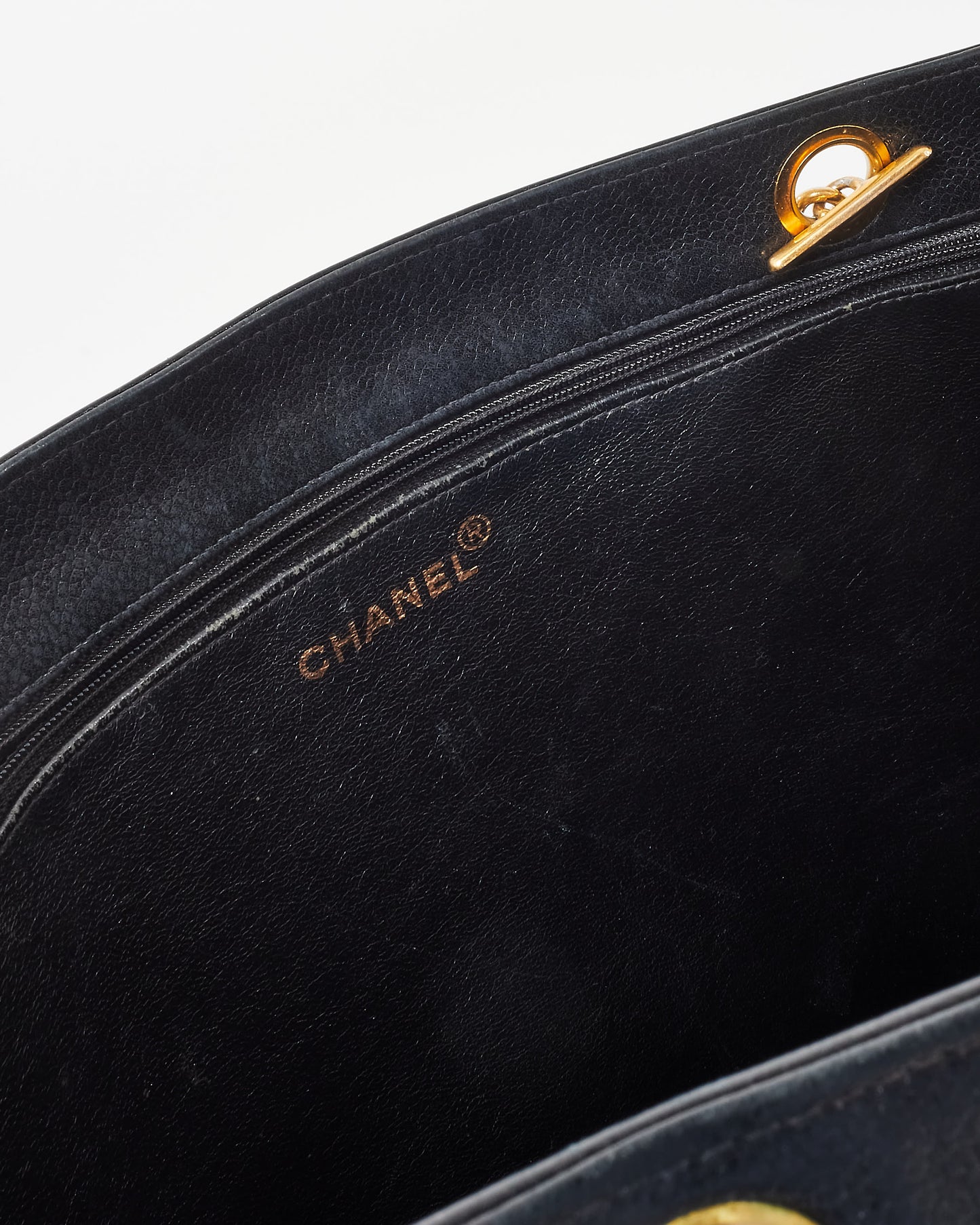 Chanel Vintage Black Calfskin CC Logo Large Chain Shopping Tote GHW