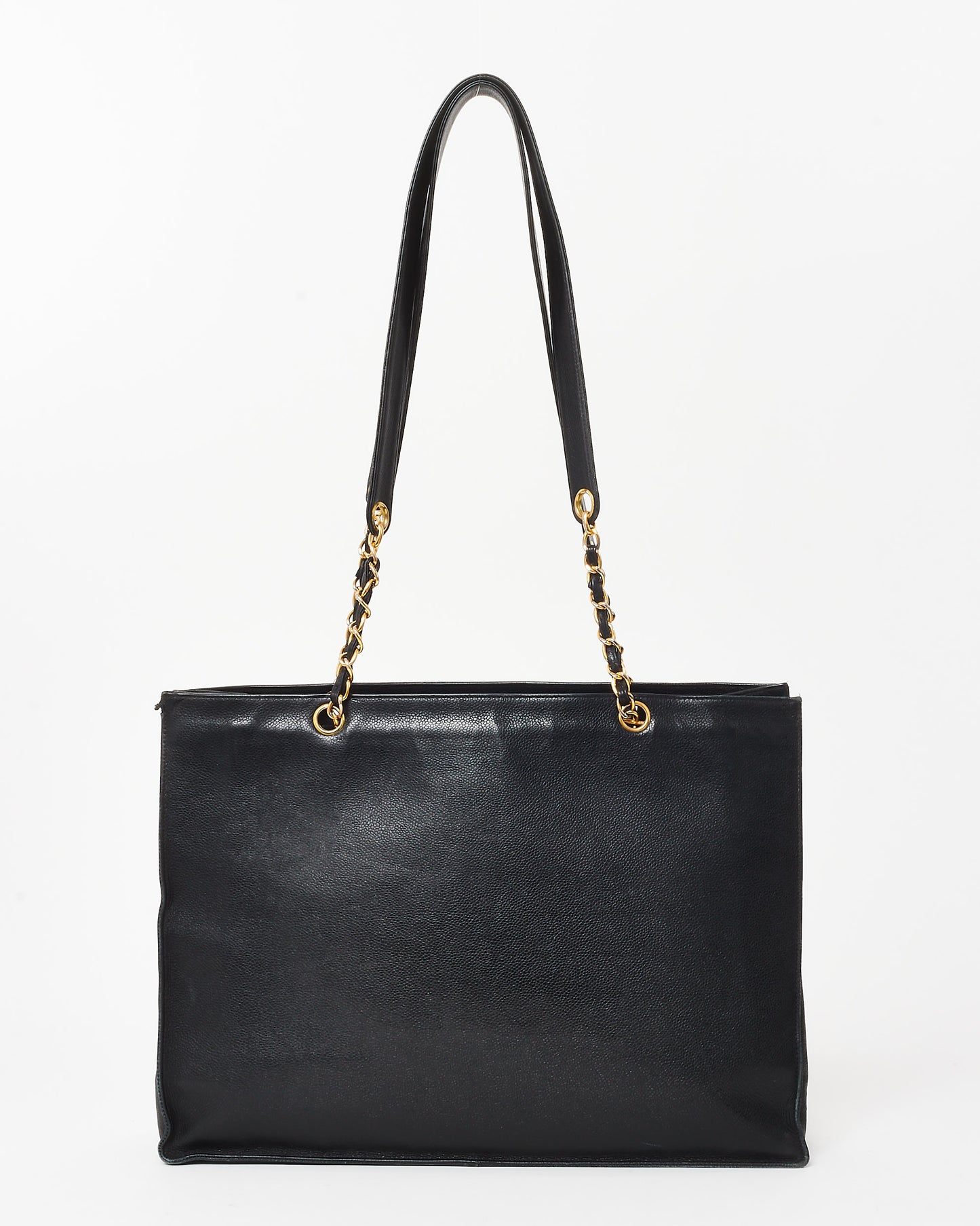 Chanel Vintage Black Calfskin CC Logo Large Chain Shopping Tote GHW