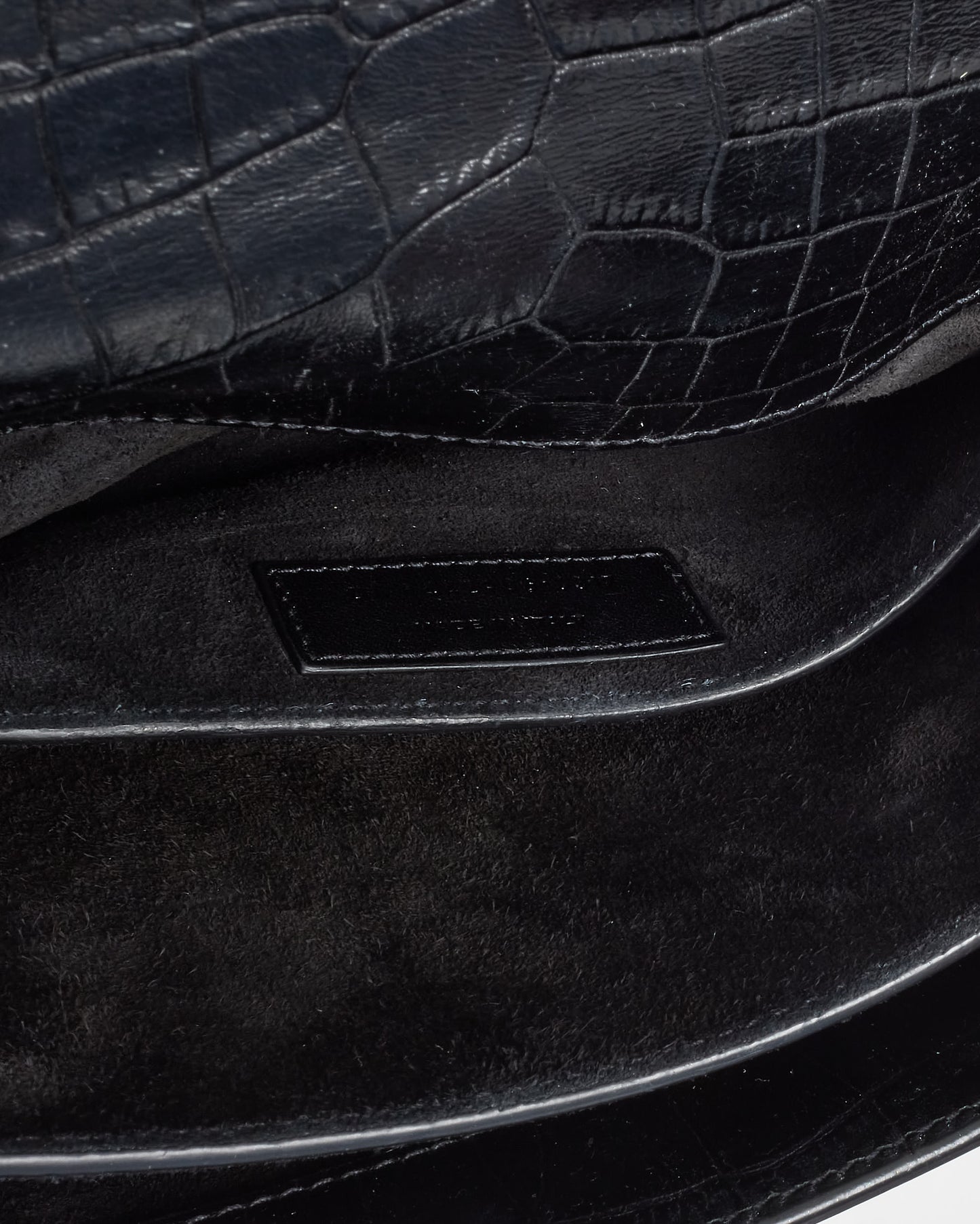 Saint Laurent Black Patent Croc Embossed Leather Medium Sunset Bag