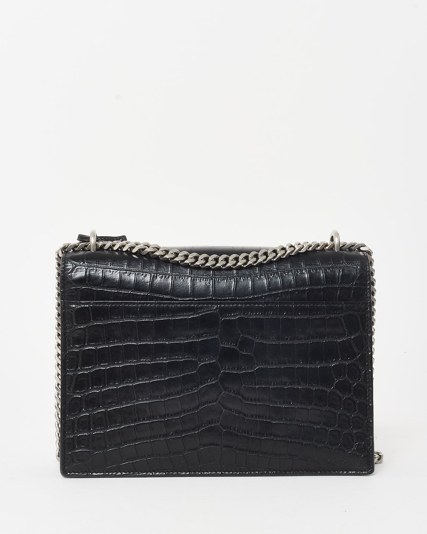 Saint Laurent Black Patent Croc Embossed Leather Medium Sunset Bag