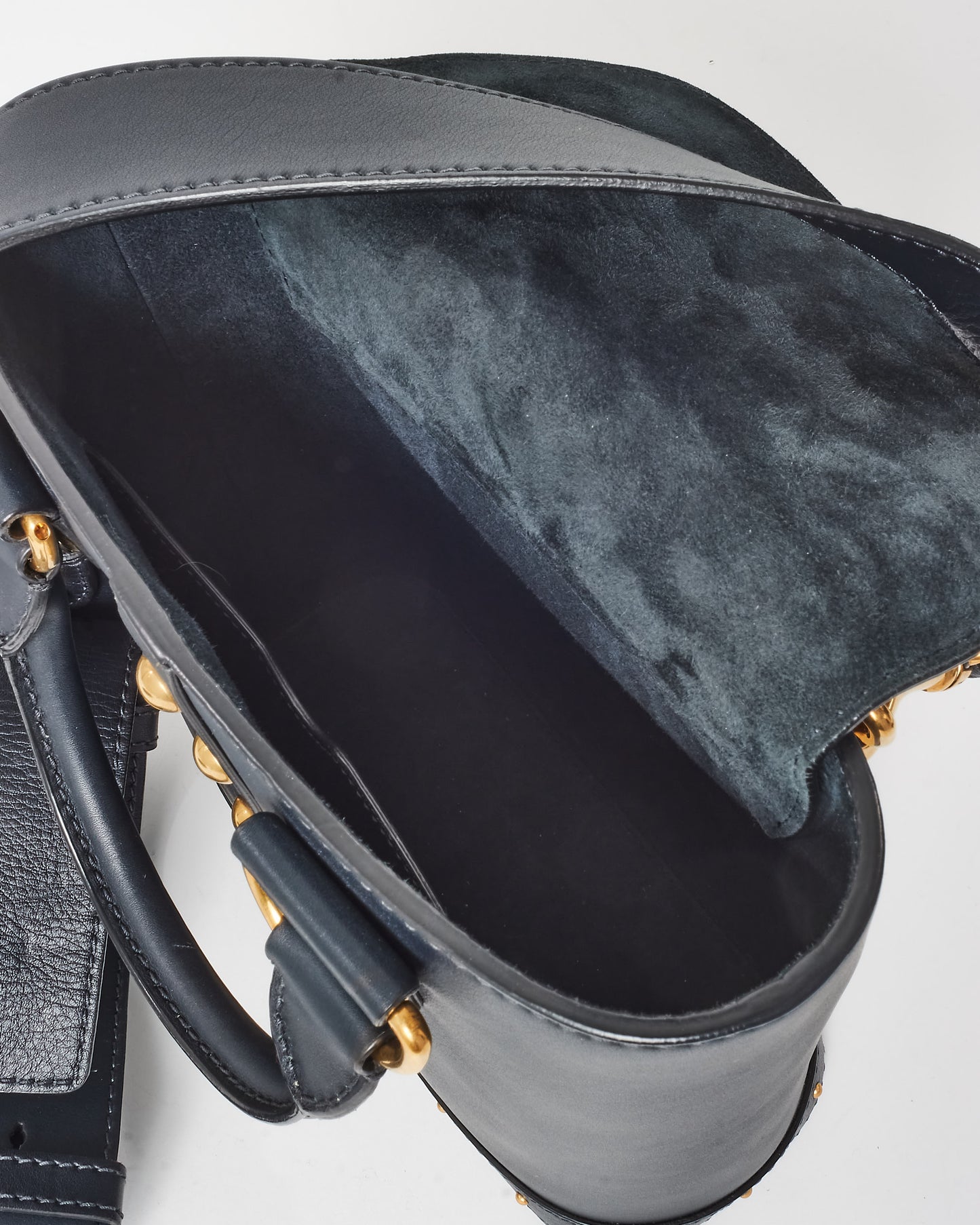 Dior Navy Leather Small Studded Dioravenue Bucket Bag w/ Strap