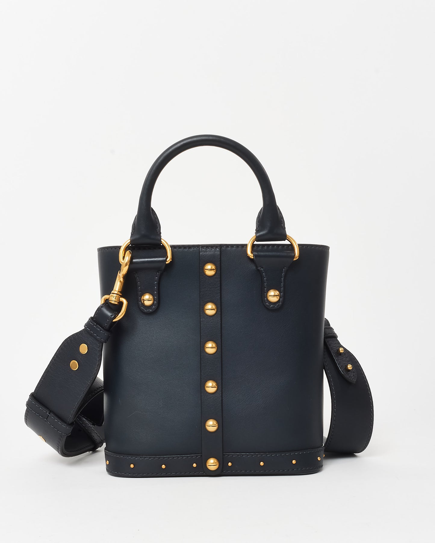 Dior Navy Leather Small Studded Dioravenue Bucket Bag w/ Strap