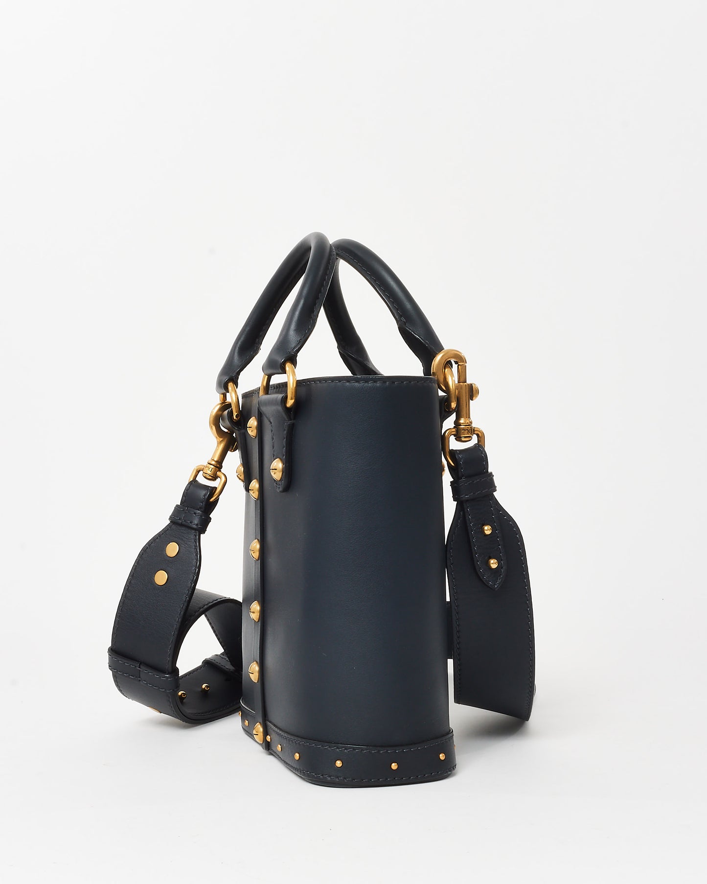 Dior Navy Leather Small Studded Dioravenue Bucket Bag w/ Strap