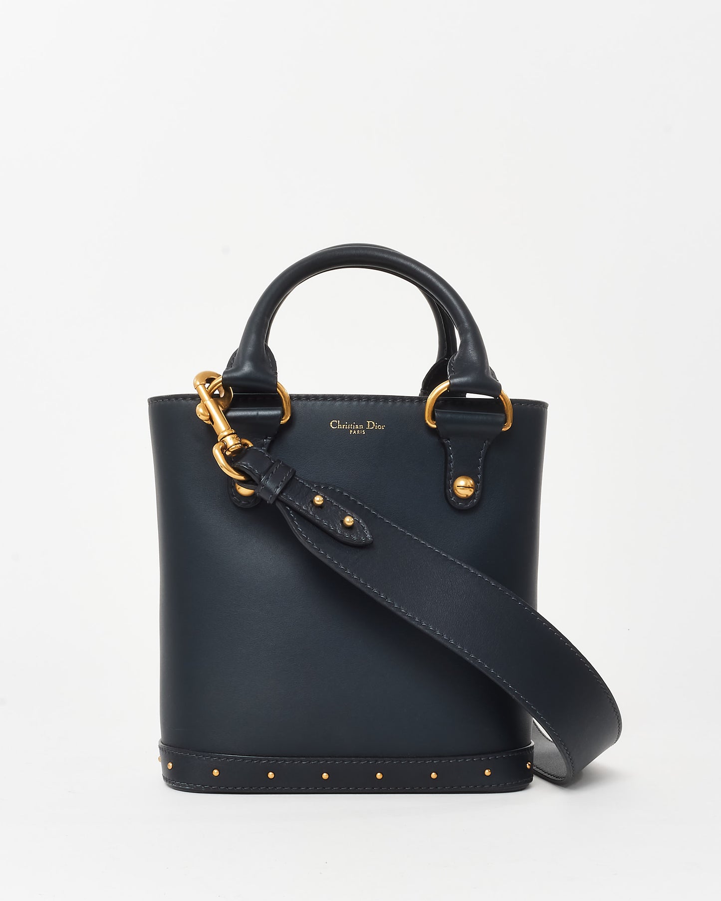 Dior Navy Leather Small Studded Dioravenue Bucket Bag w/ Strap
