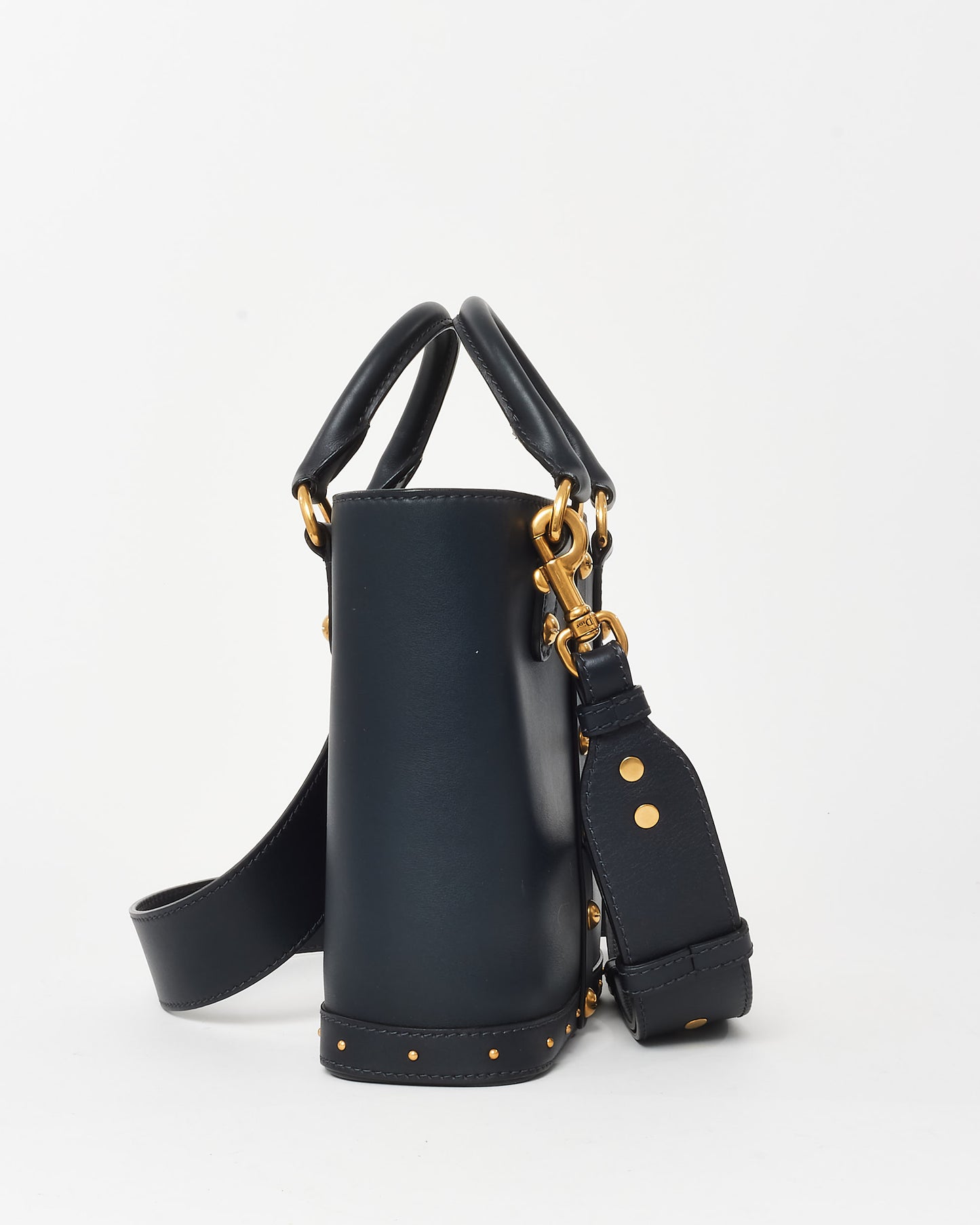 Dior Navy Leather Small Studded Dioravenue Bucket Bag w/ Strap