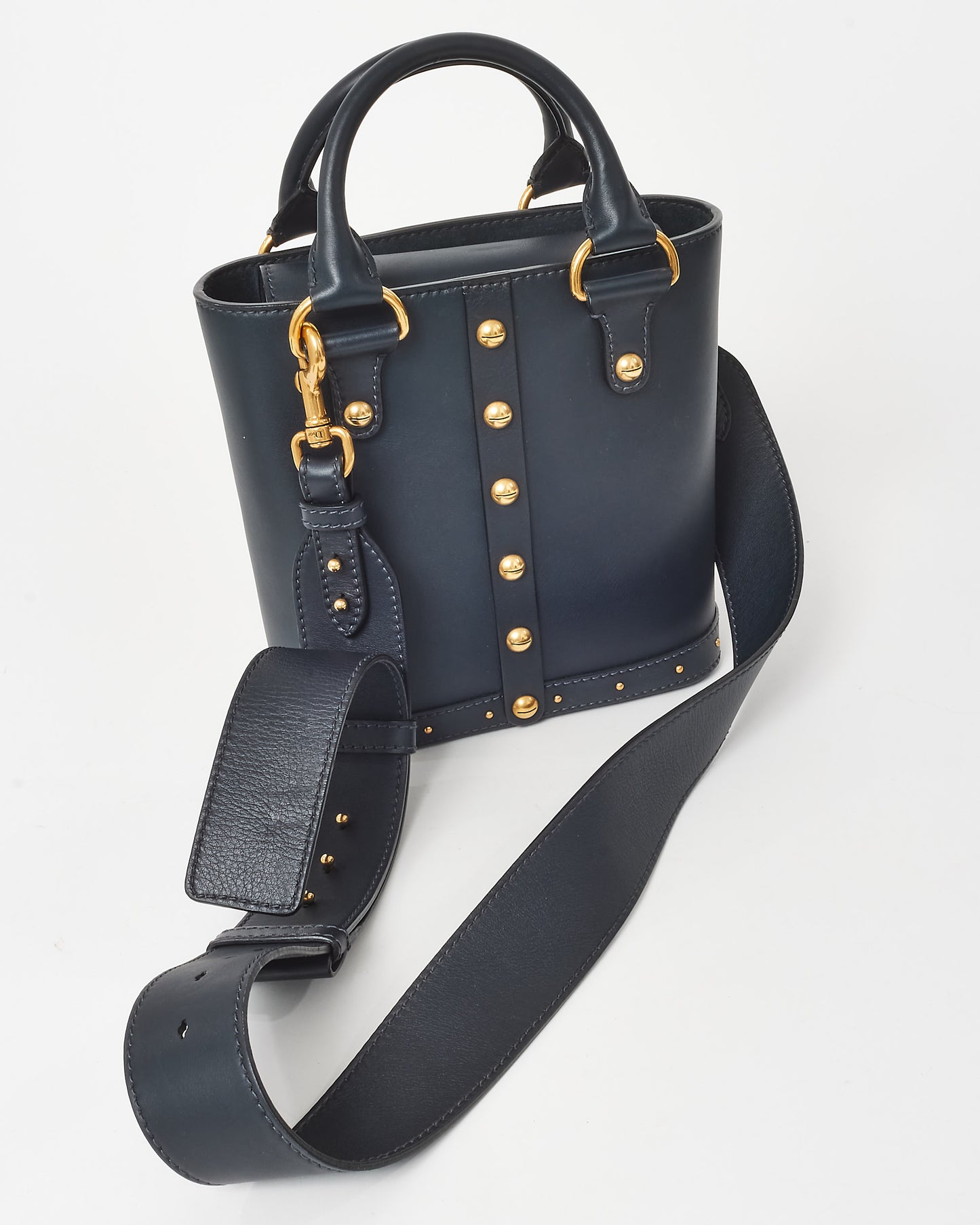 Dior Navy Leather Small Studded Dioravenue Bucket Bag w/ Strap