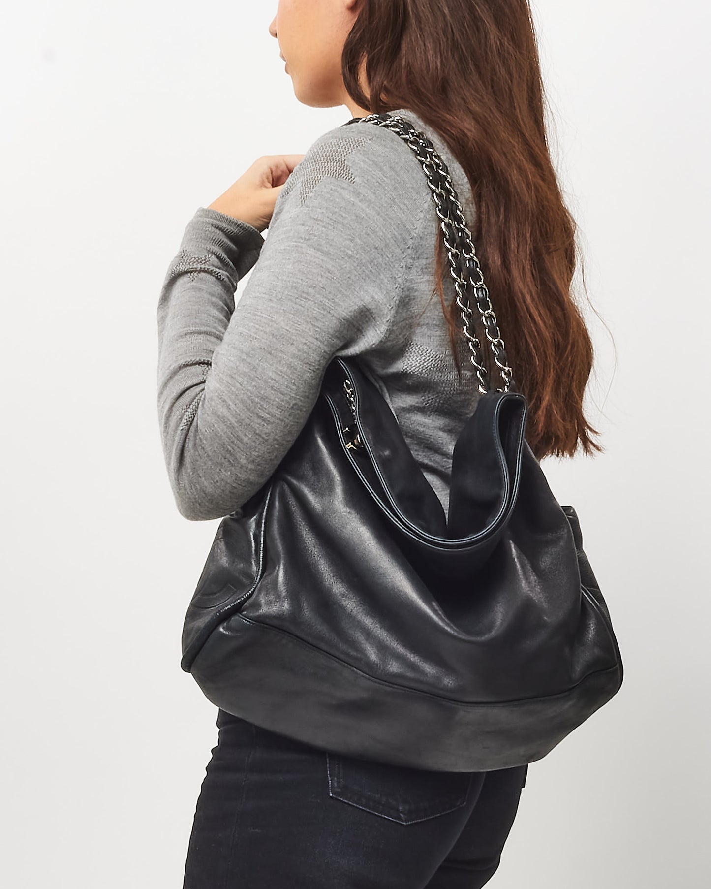 Chanel Black Lambskin Leather Ultimate Soft Large Fold Over Hobo Shoulder Bag