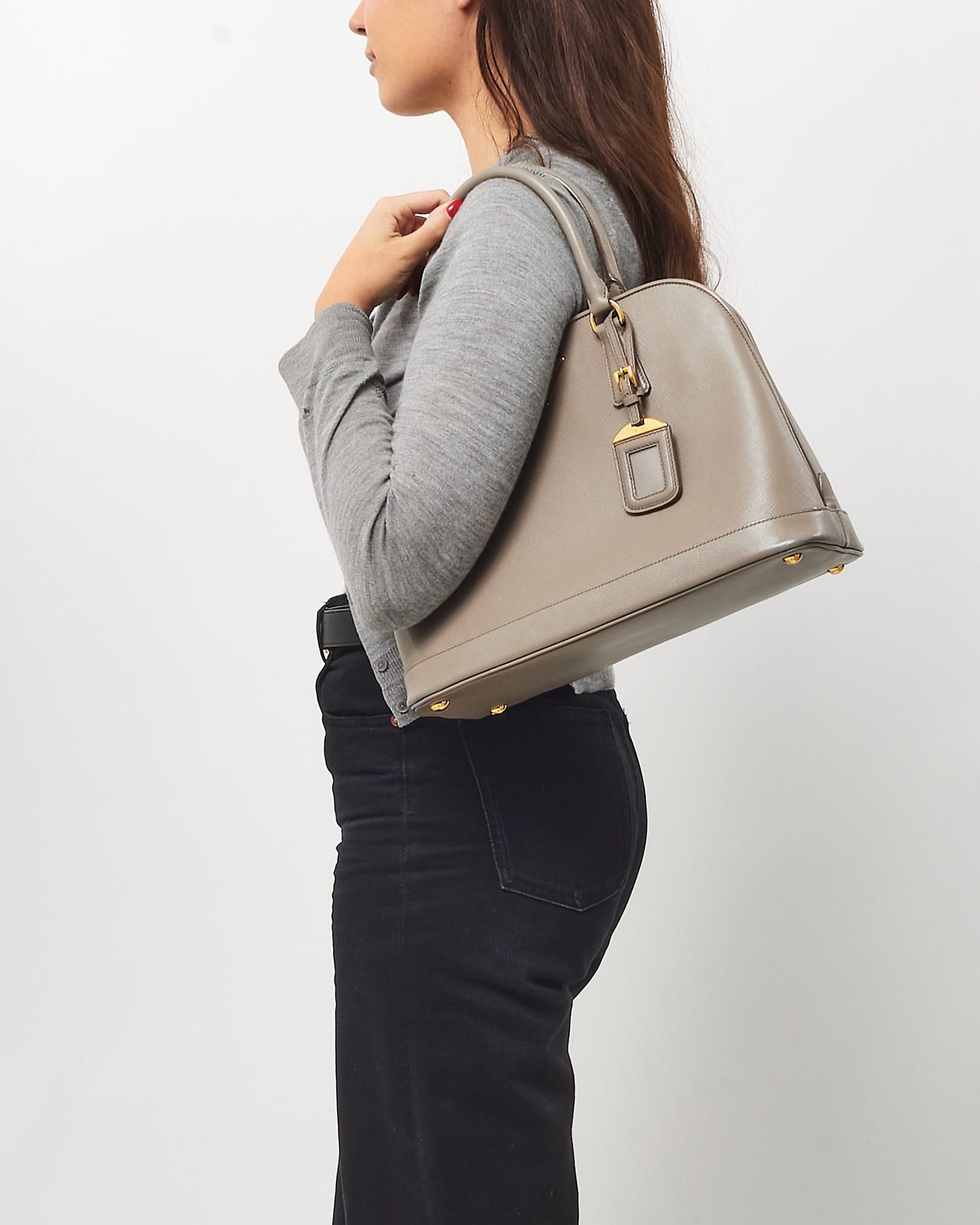 Prada Grey Saffiano Leather Medium Promenade Tote