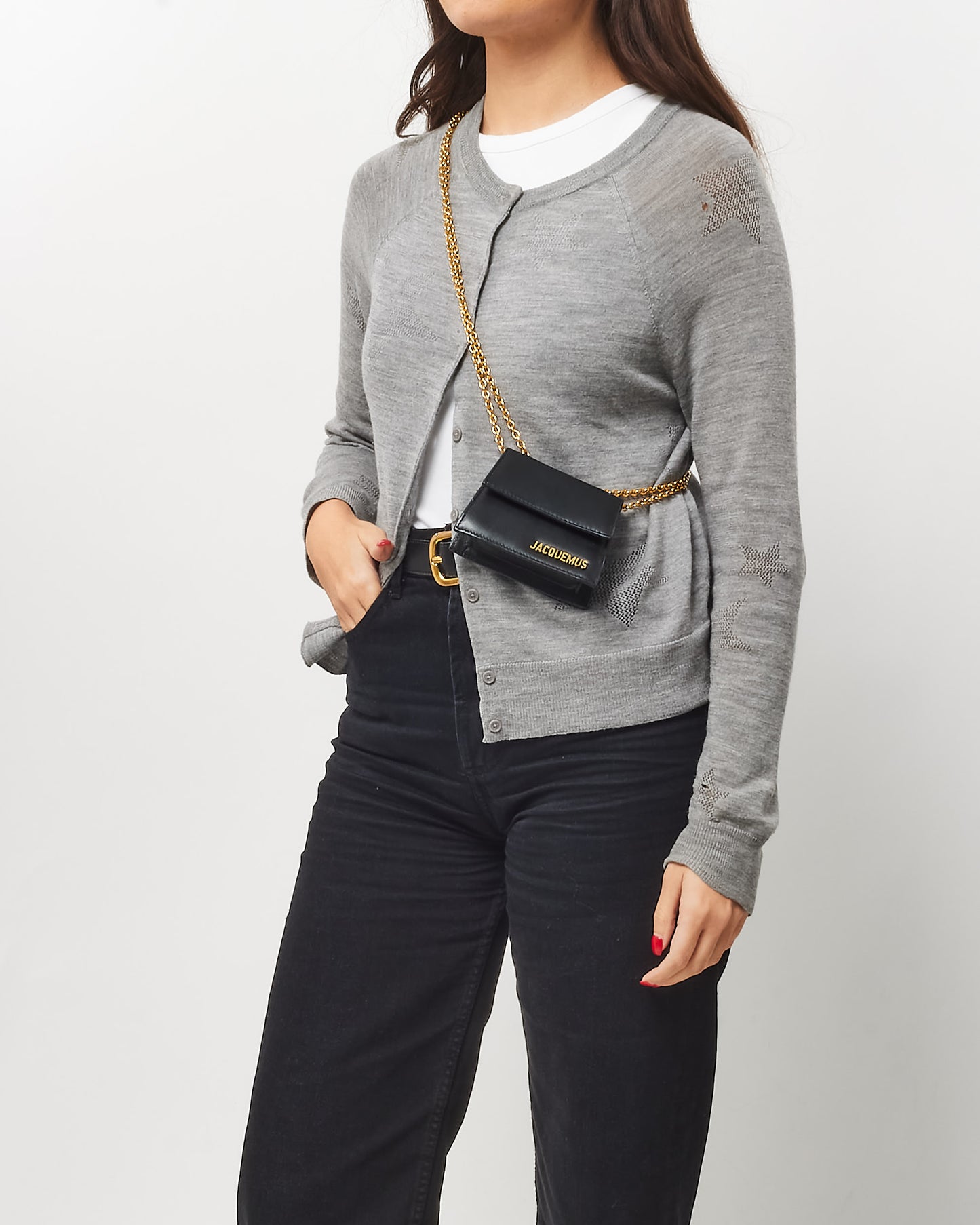 Jacquemus Black Leather Mini Le Piccolo Chain Crossbody Bag