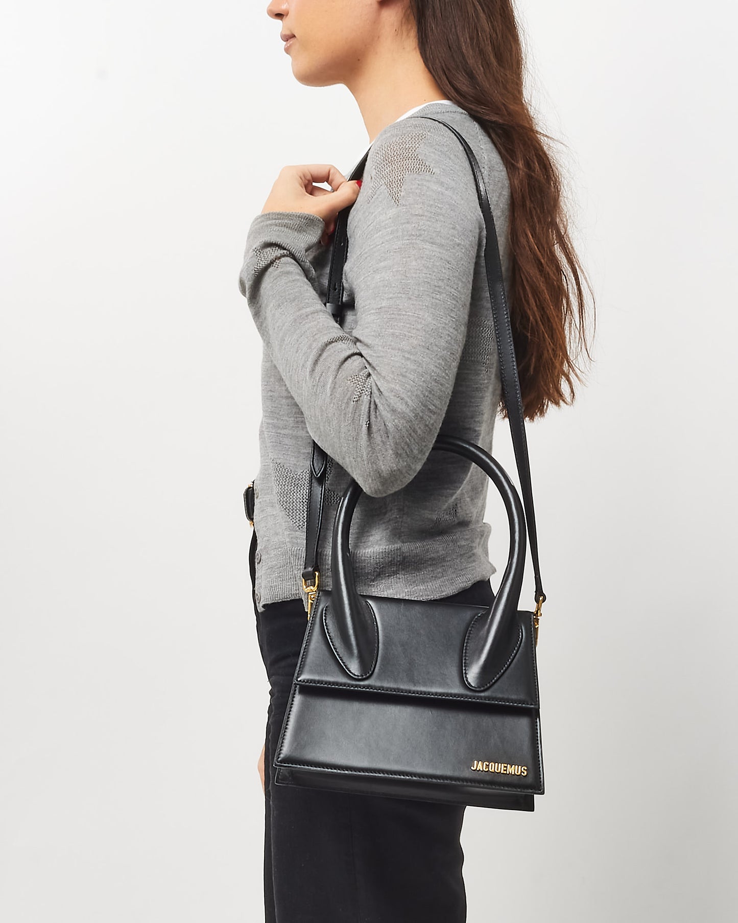 Jacquemus Black Leather "Le Grand Chiquito" Bag w/ Strap