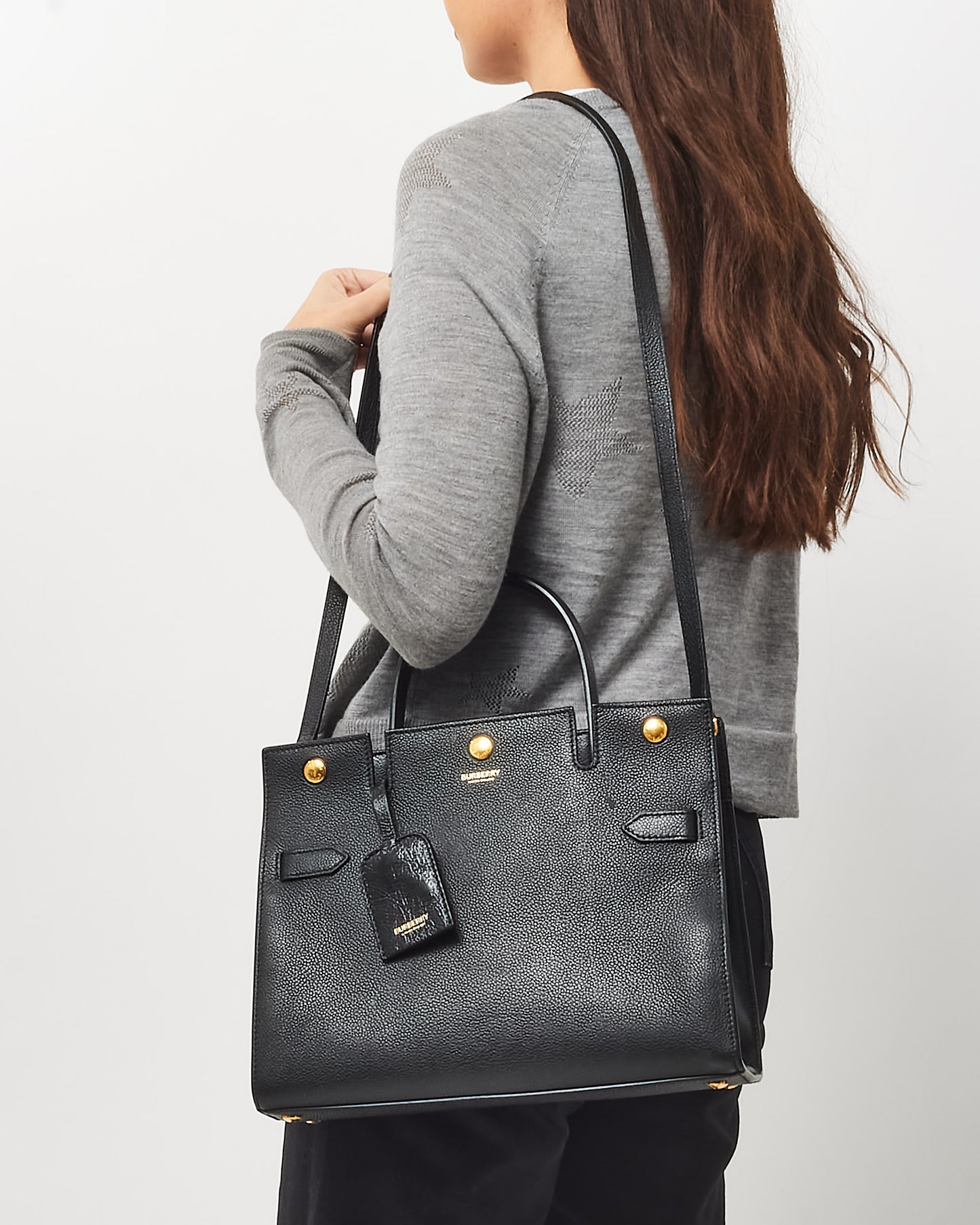 Burberry Black Leather Small Title Tote Bag w/ Strap