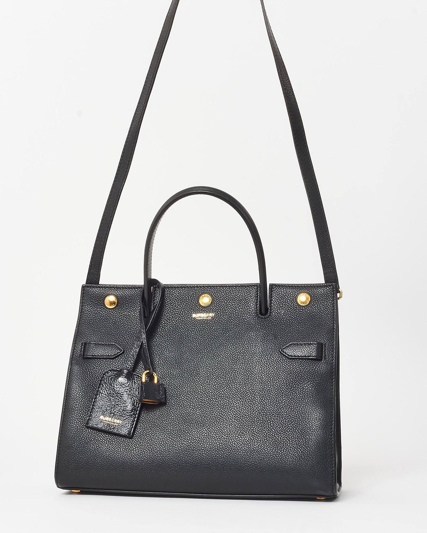 Burberry Black Leather Small Title Tote Bag w/ Strap