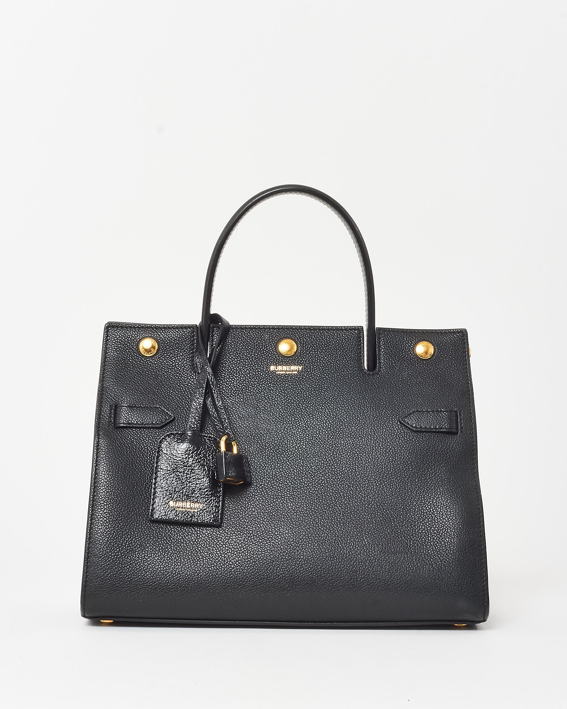 Buy Burberry Black Leather Small Title Tote Bag w/ Strap