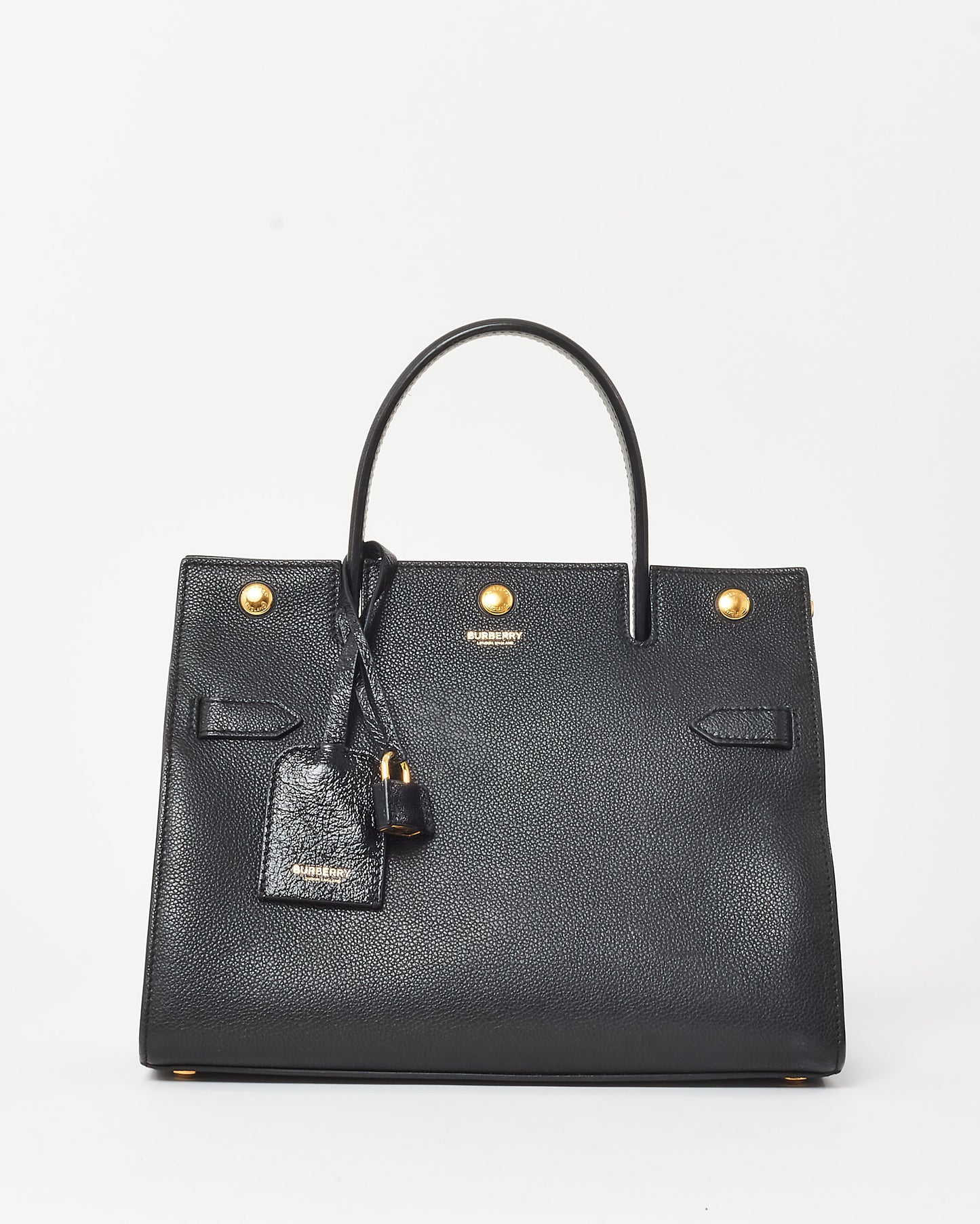 Burberry Black Leather Small Title Tote Bag w/ Strap