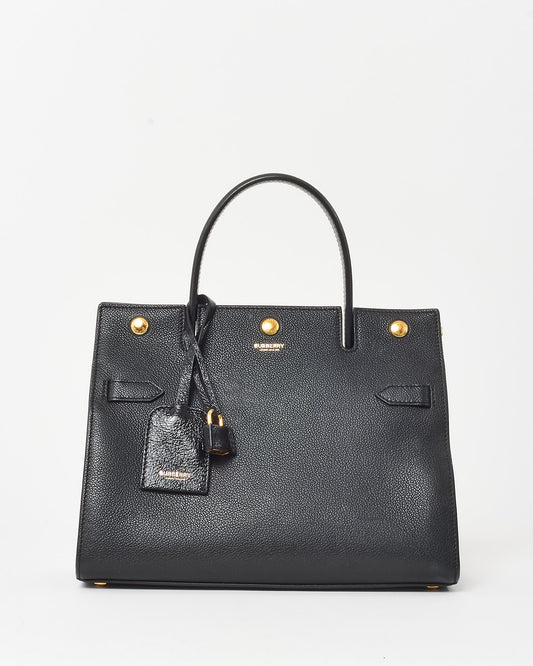 Burberry Black Leather Small Title Tote Bag w/ Strap