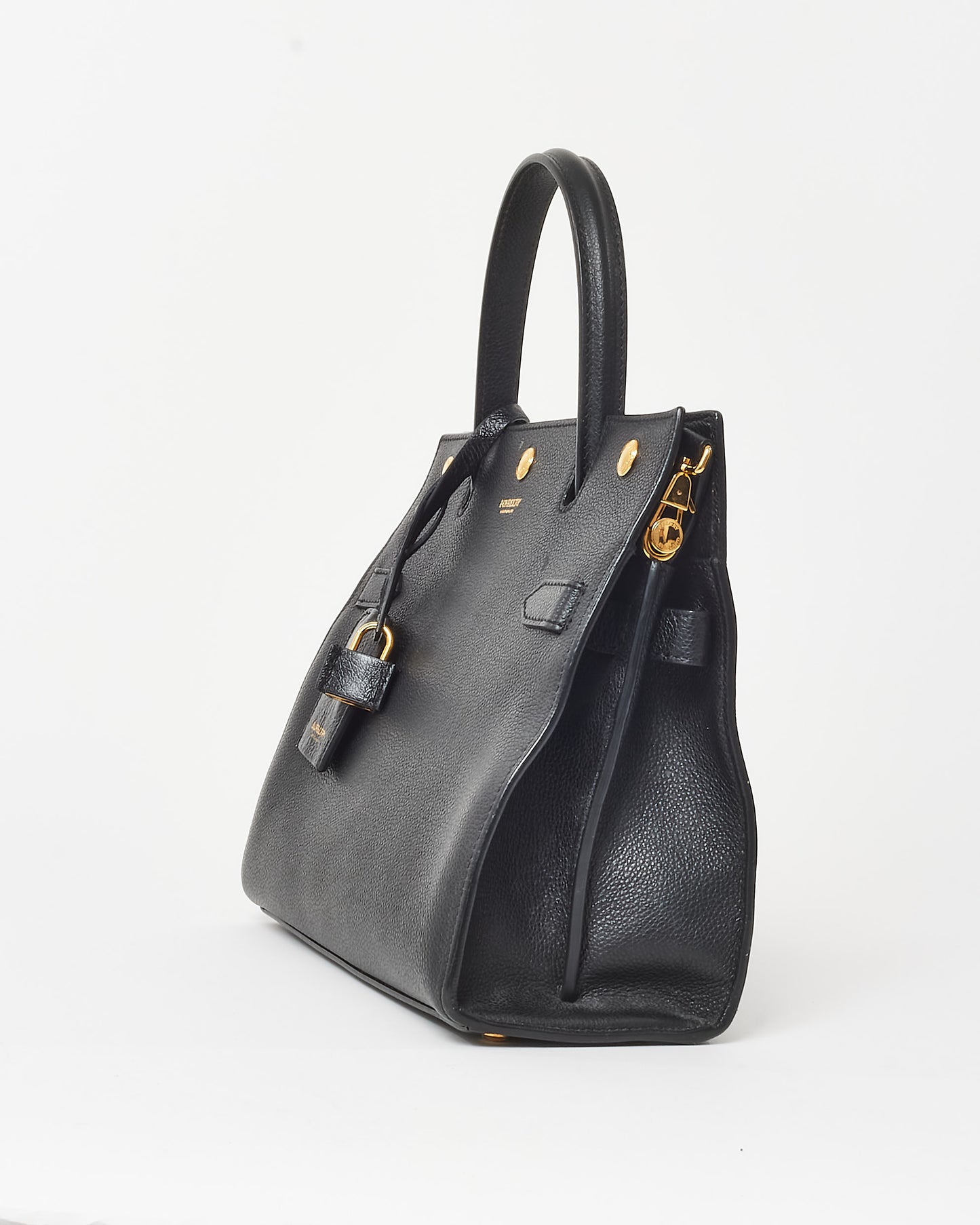 Burberry Black Leather Small Title Tote Bag w/ Strap