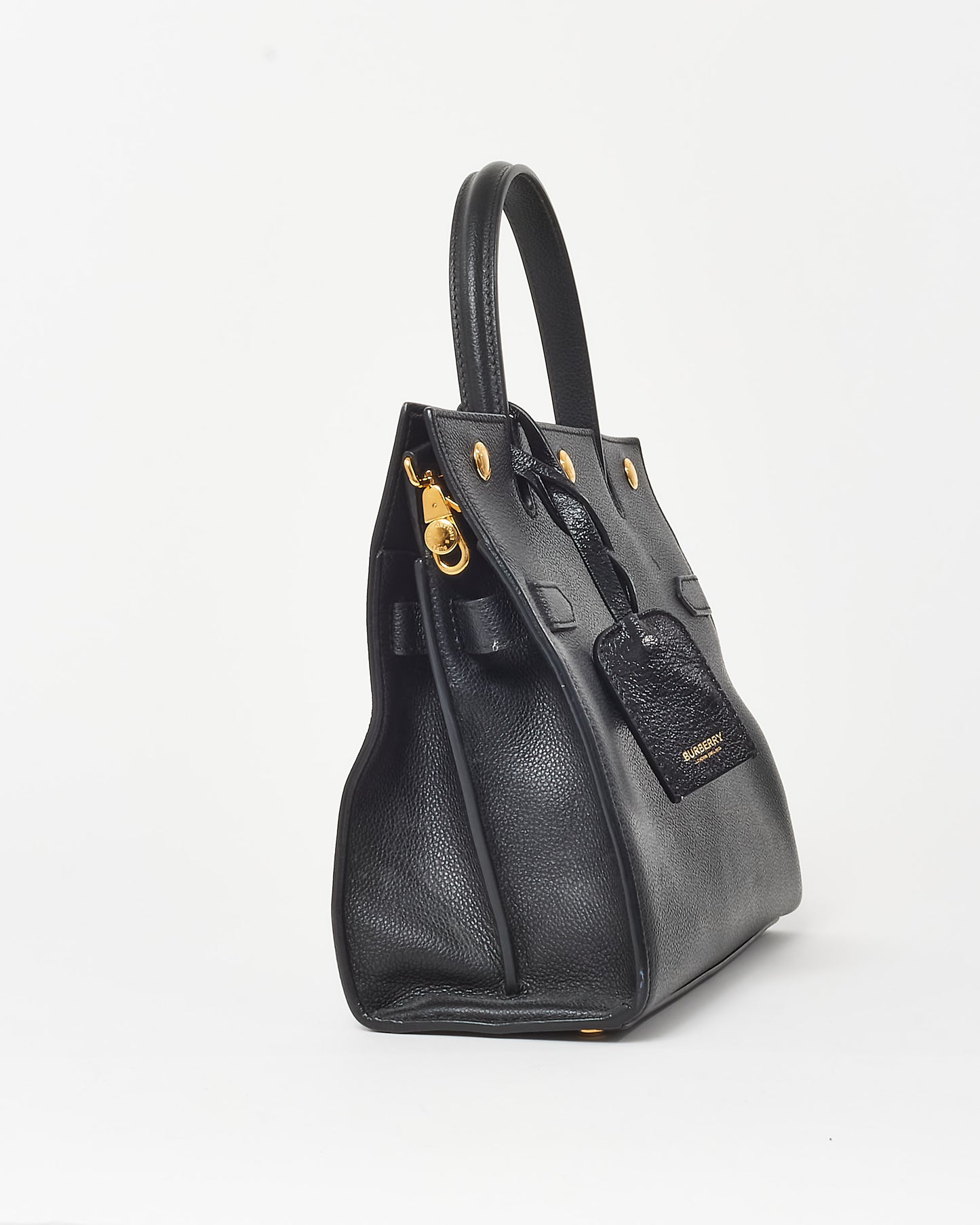 Burberry Black Leather Small Title Tote Bag w/ Strap