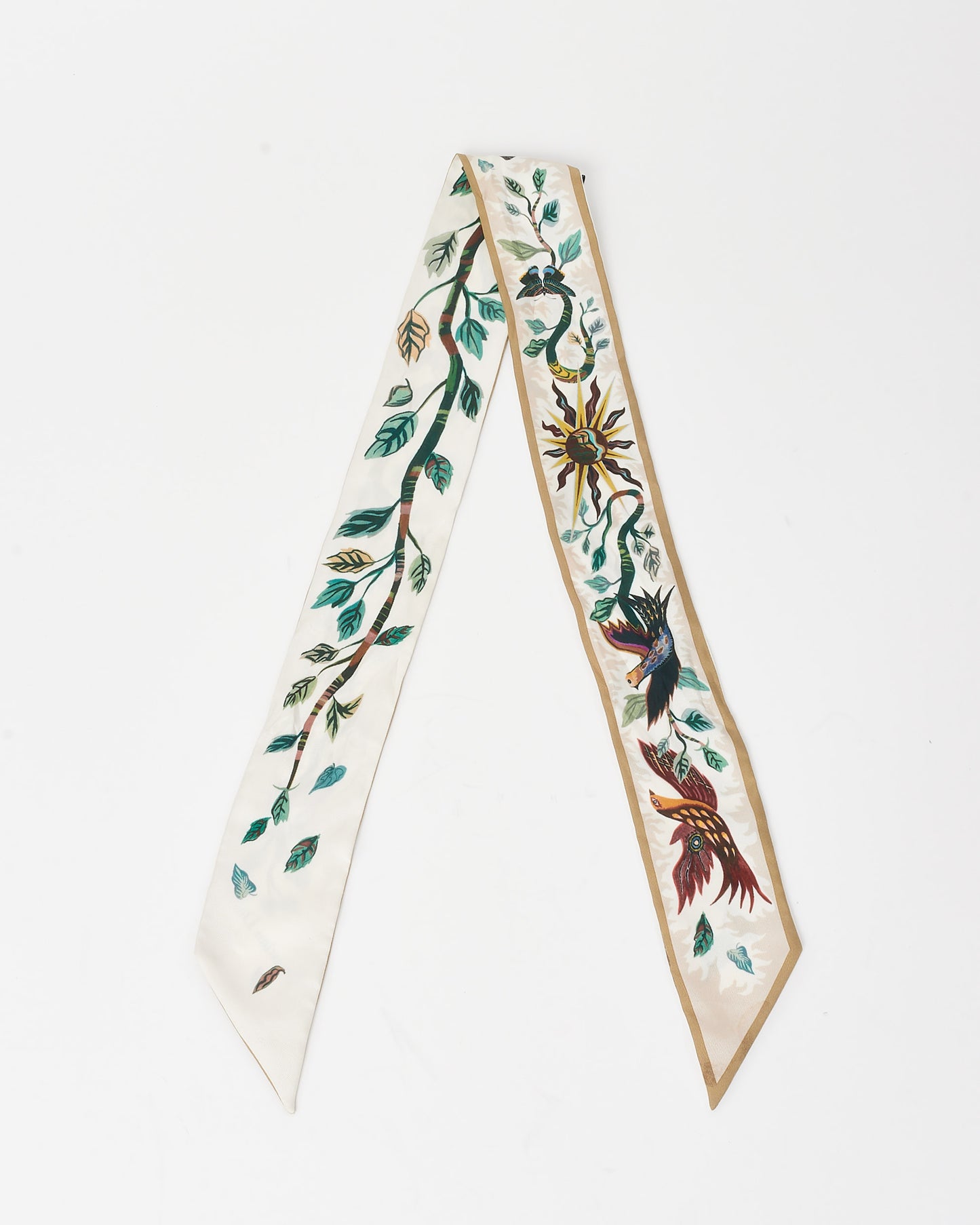 Dior Cream and Beige Botanical Flower and Butterfly Mitzah Scarf