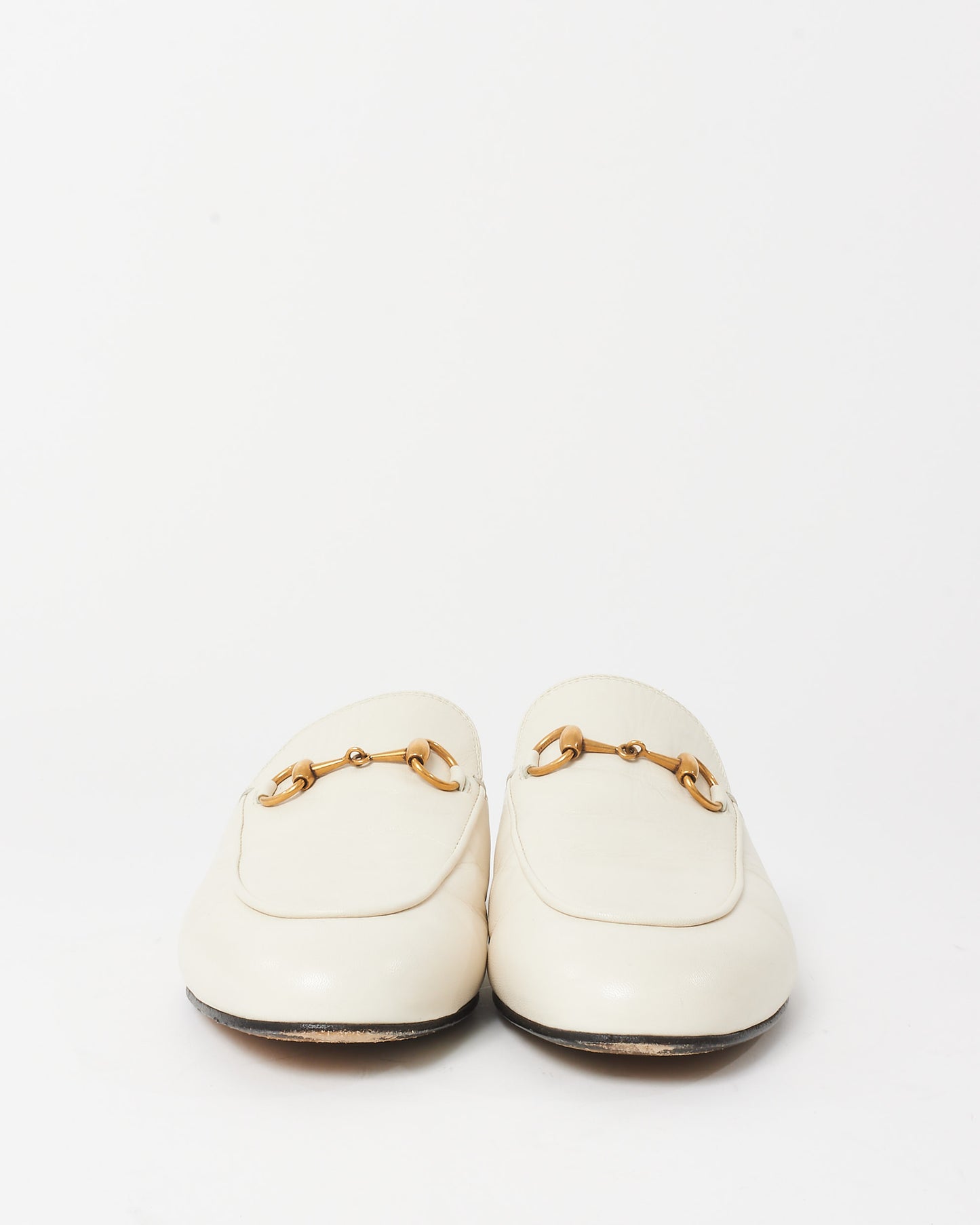 Gucci White Leather Princetown Horsebit Slipper Mules - 36.5