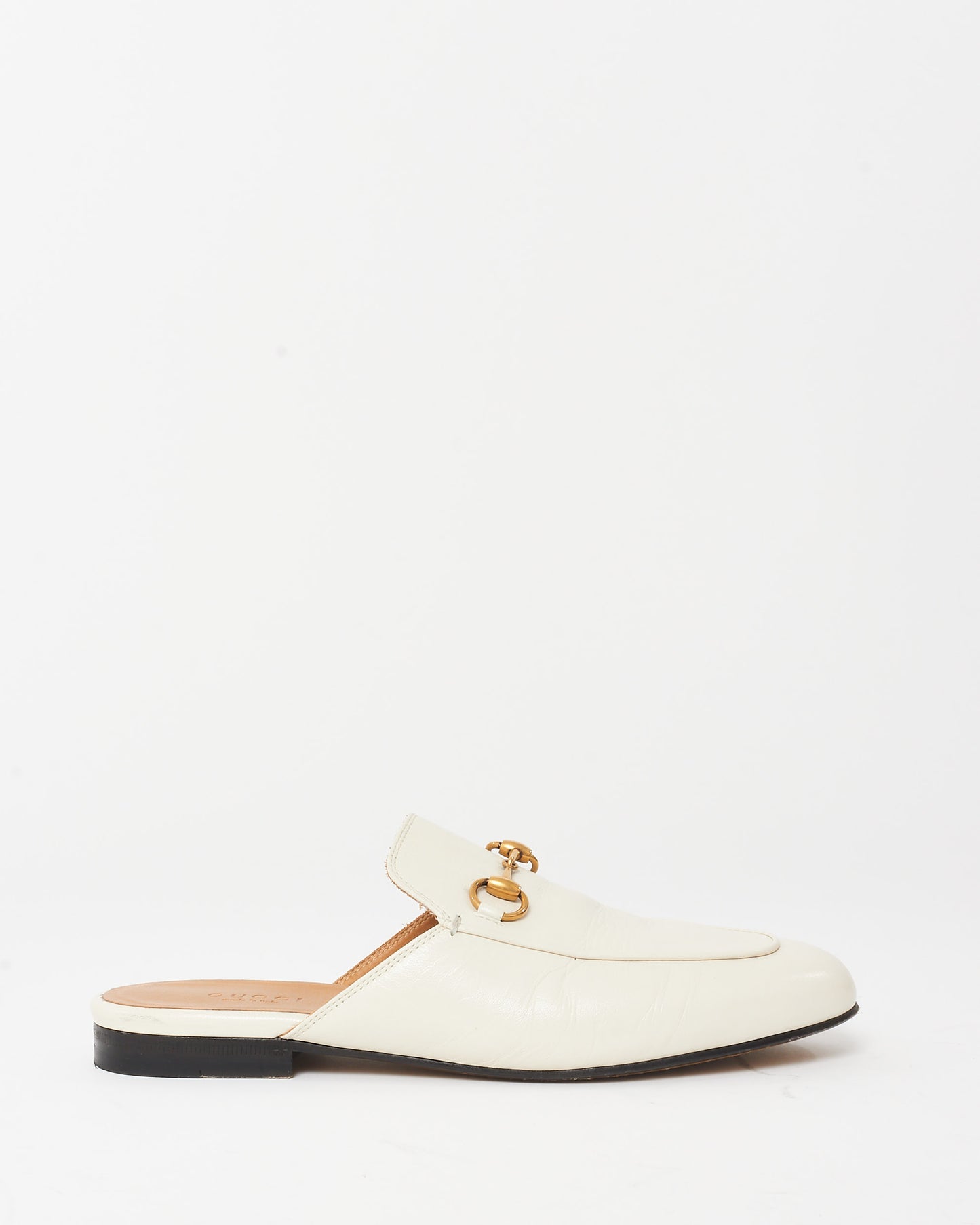 Gucci White Leather Princetown Horsebit Slipper Mules - 36.5