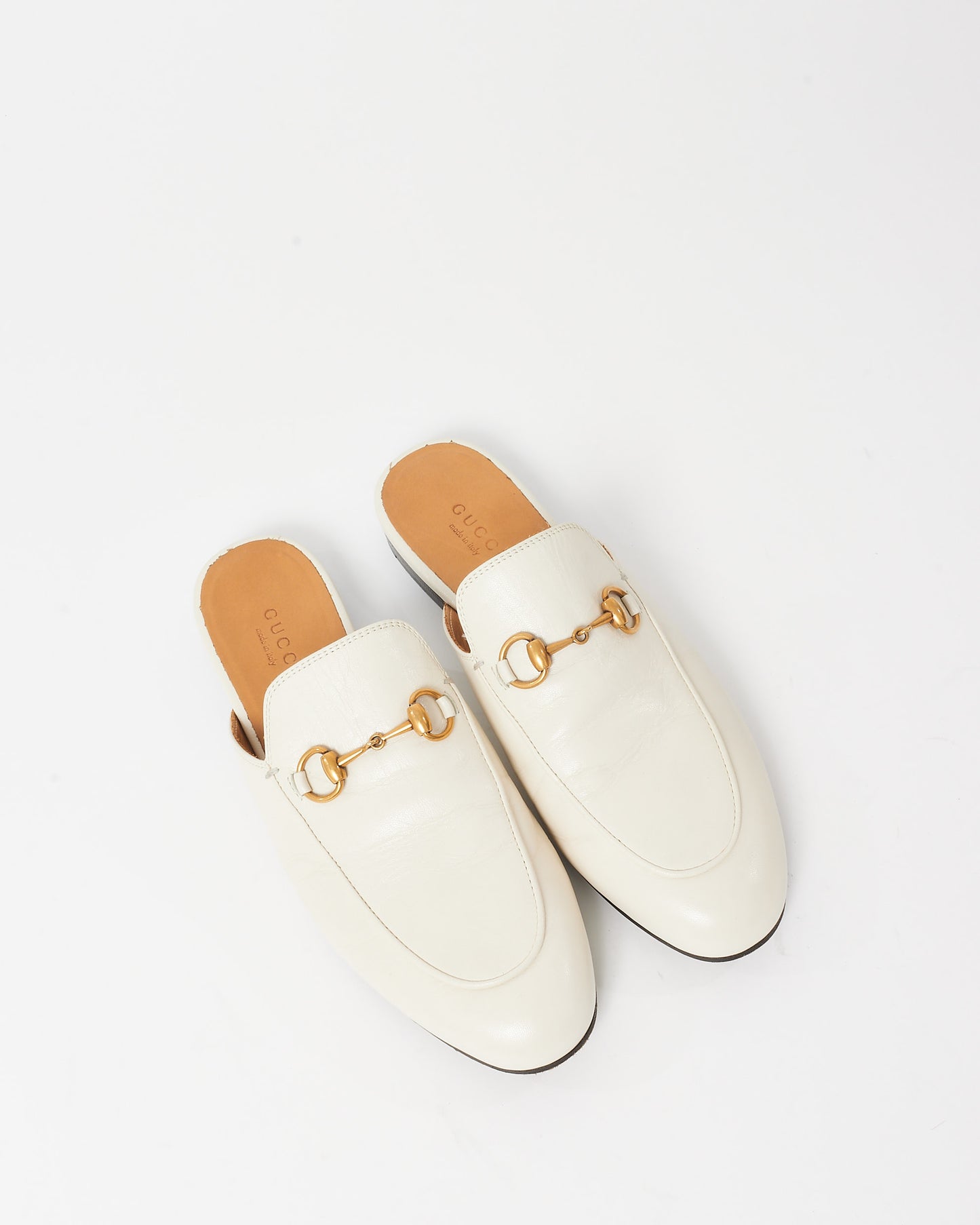 Gucci White Leather Princetown Horsebit Slipper Mules - 36.5