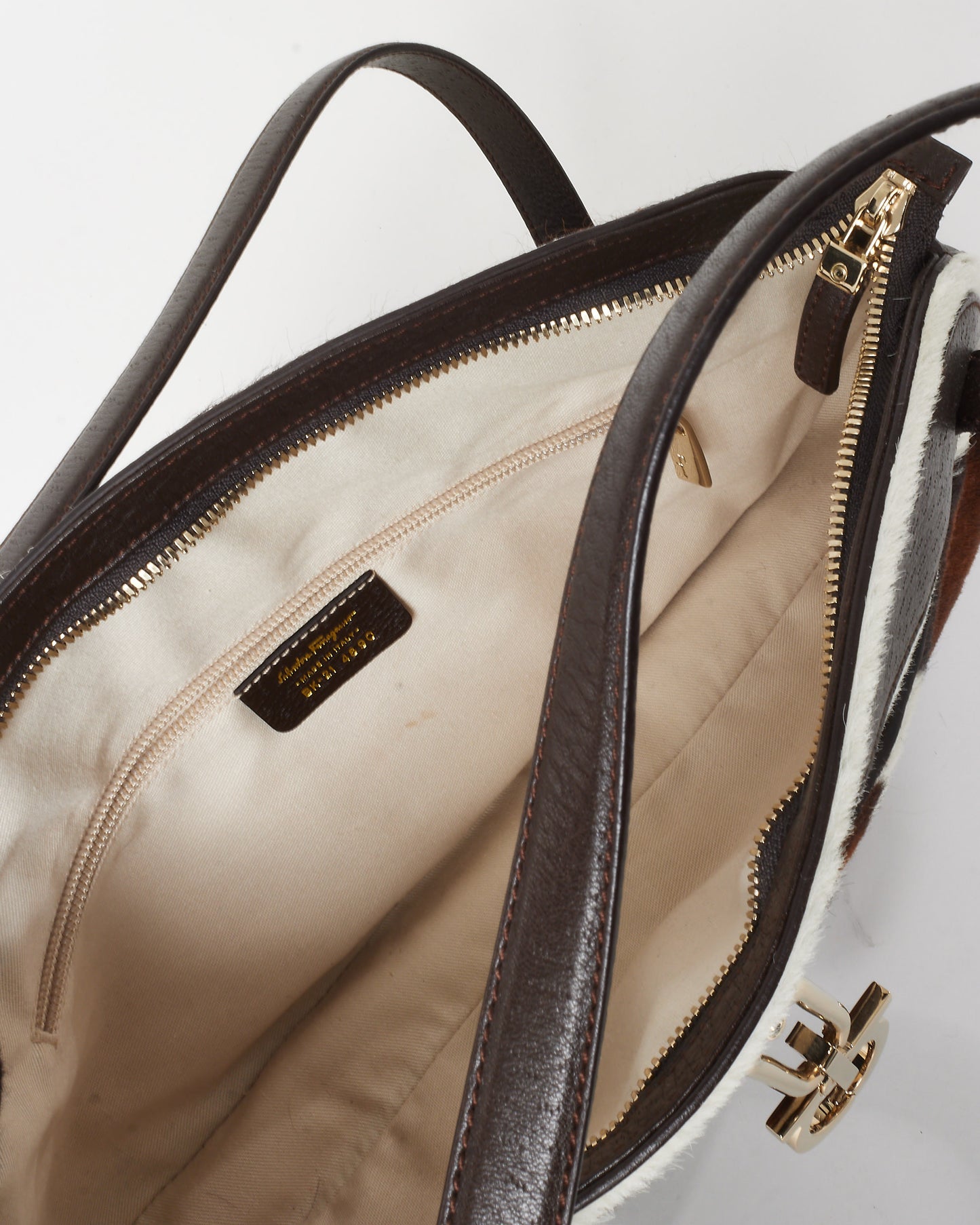 Salvatore Ferragamo Brown Cow Print Pony Hair Shoulder Bag