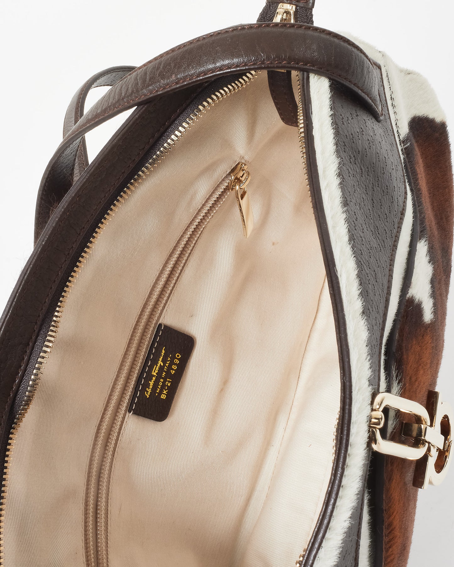 Salvatore Ferragamo Brown Cow Print Pony Hair Shoulder Bag