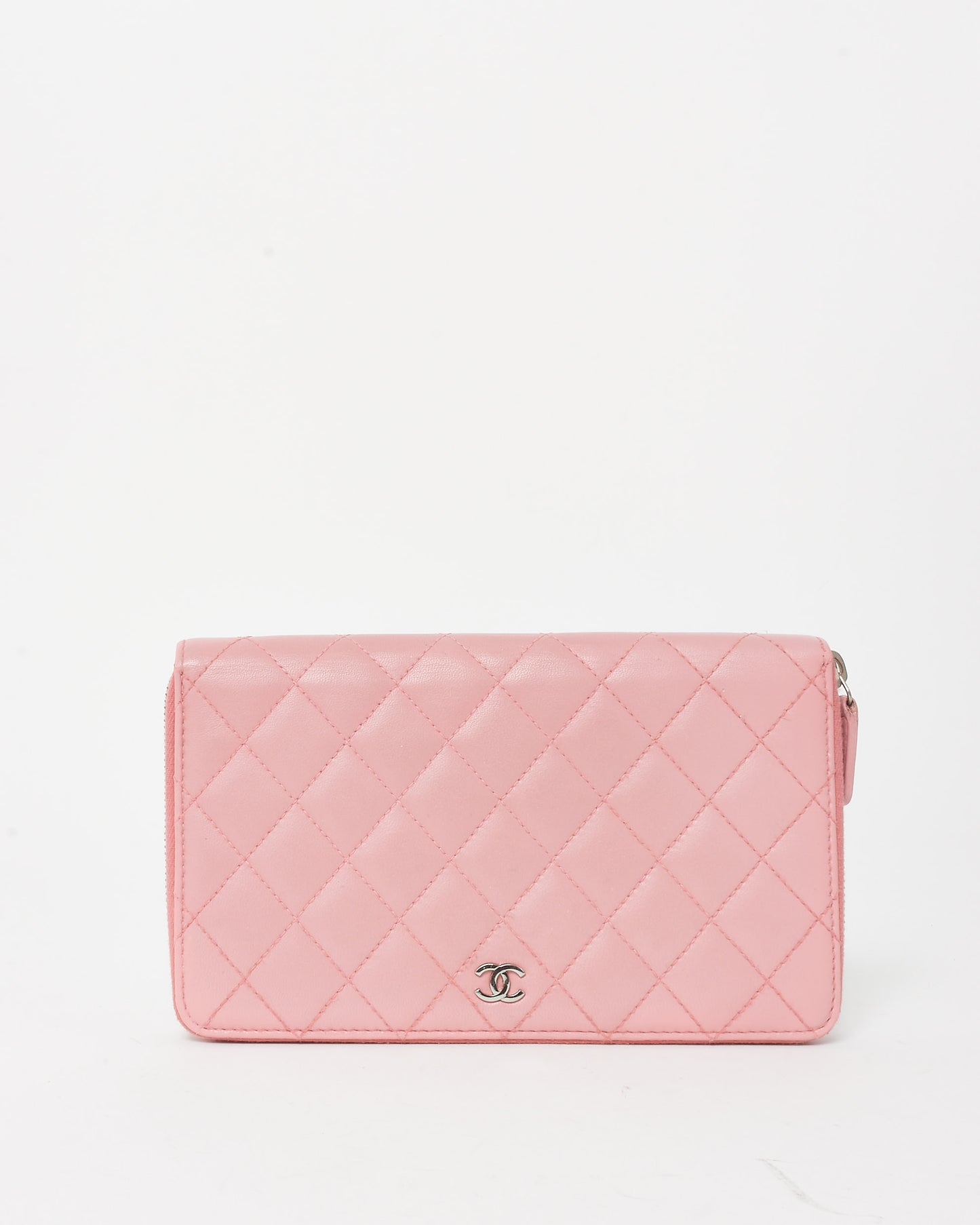 Chanel Pink Lambskin Leather Passport Zippy Wallet SHW