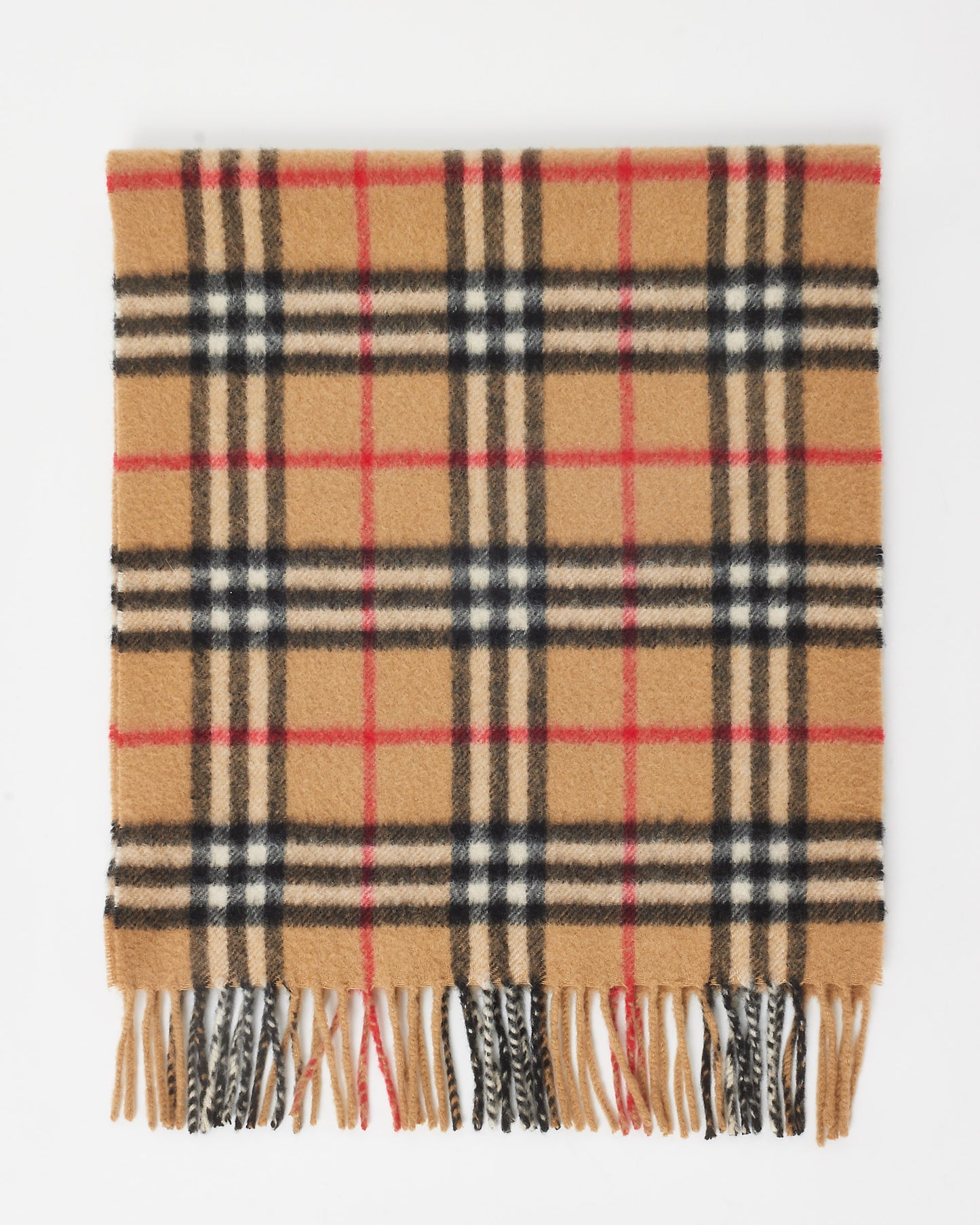 Burberry Beige Vintage Check Cashmere Fringe Scarf