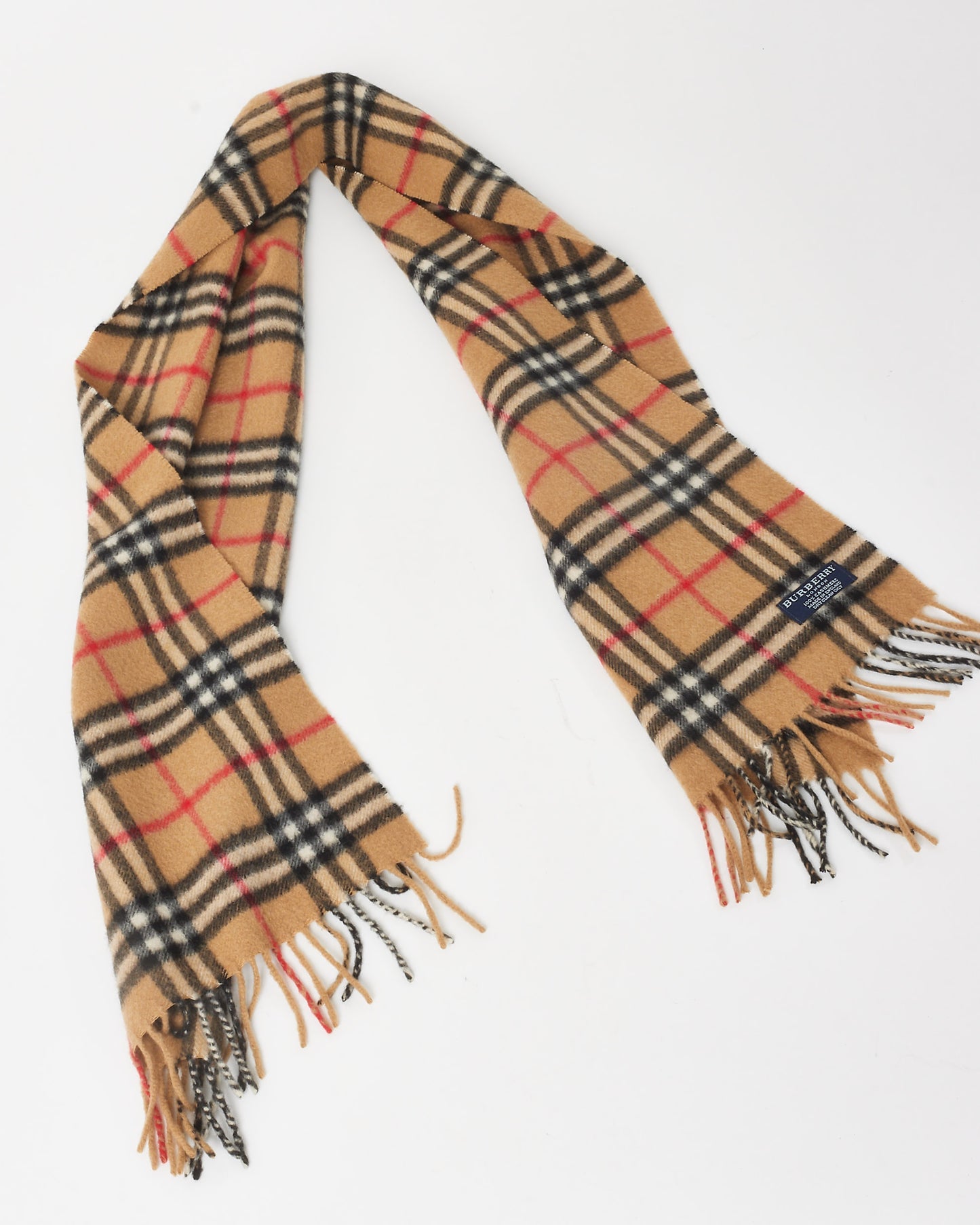 Burberry Beige Vintage Check Cashmere Fringe Scarf