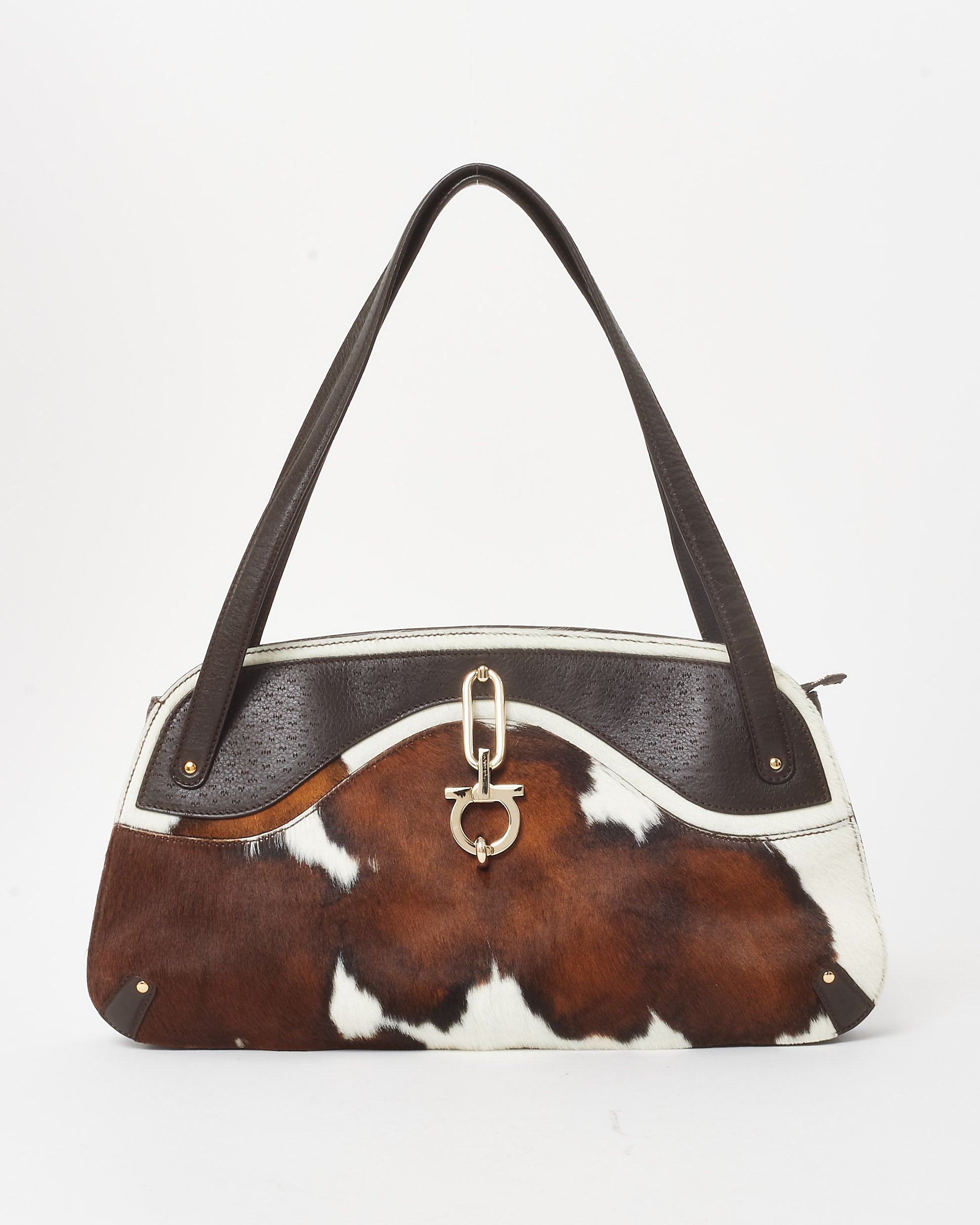 Buy Salvatore Ferragamo Brown Cow Print Pony Hair Shoulder