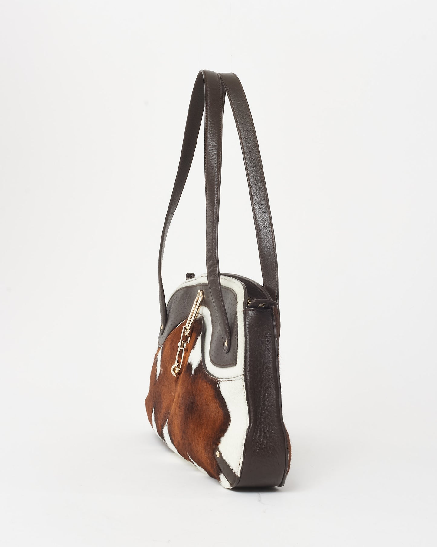 Salvatore Ferragamo Brown Cow Print Pony Hair Shoulder Bag