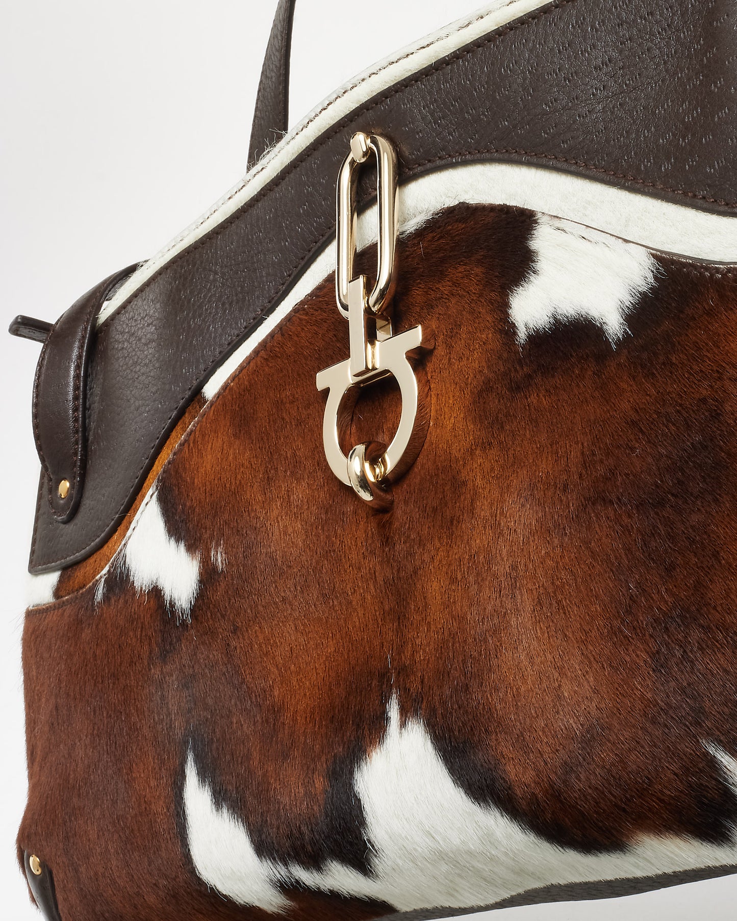 Salvatore Ferragamo Brown Cow Print Pony Hair Shoulder Bag