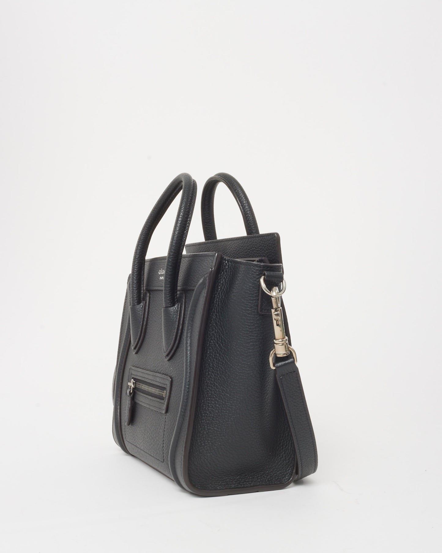 Celine Black Drummed Leather Nano Luggage Bag