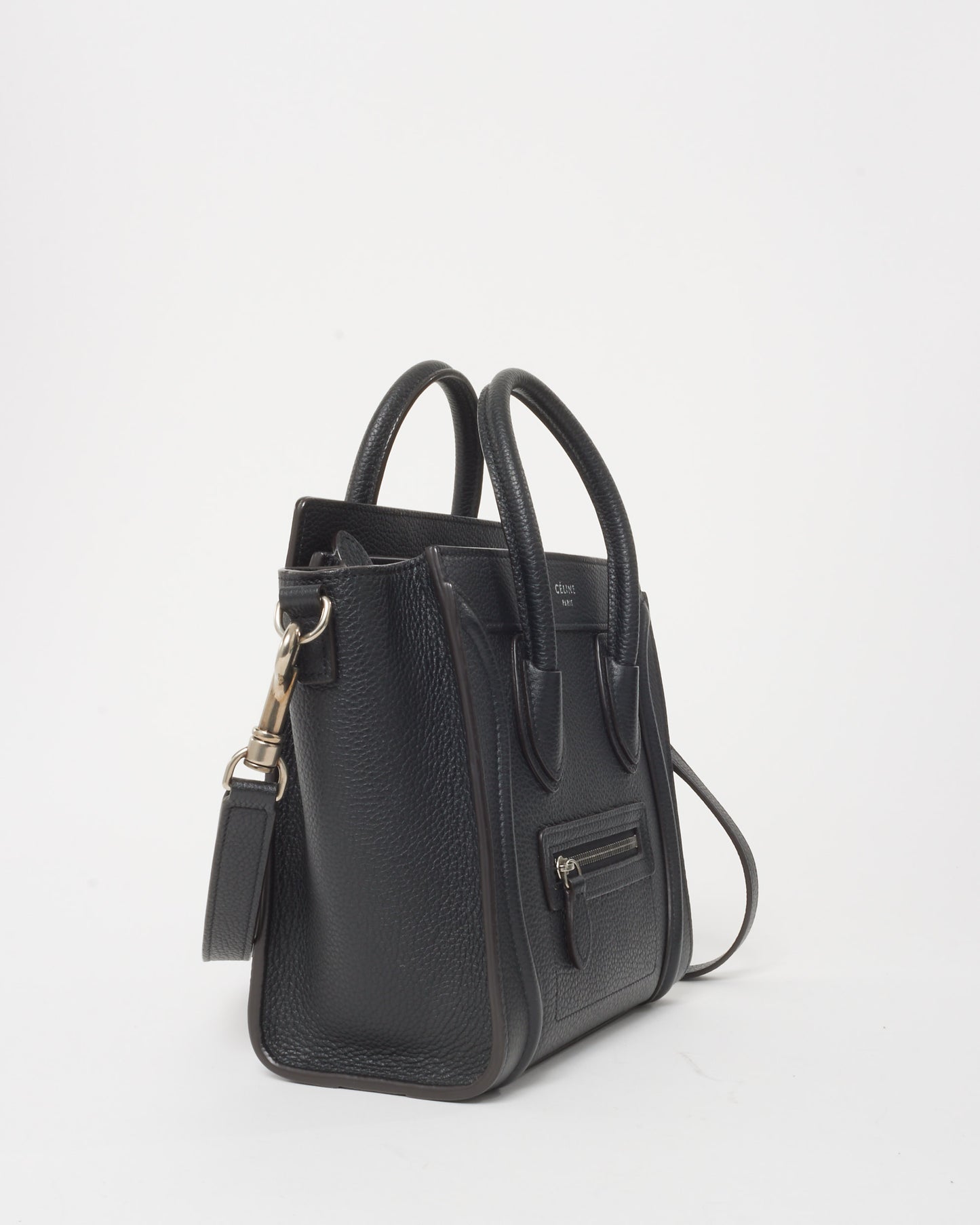 Celine Black Drummed Leather Nano Luggage Bag